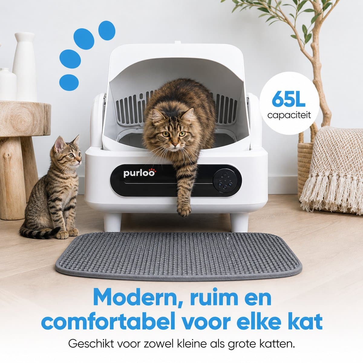 Purloo Automatische Kattenbak 65L XXL - Zelfreinigend + 100 Zakjes en Grindmat thumbnail 6