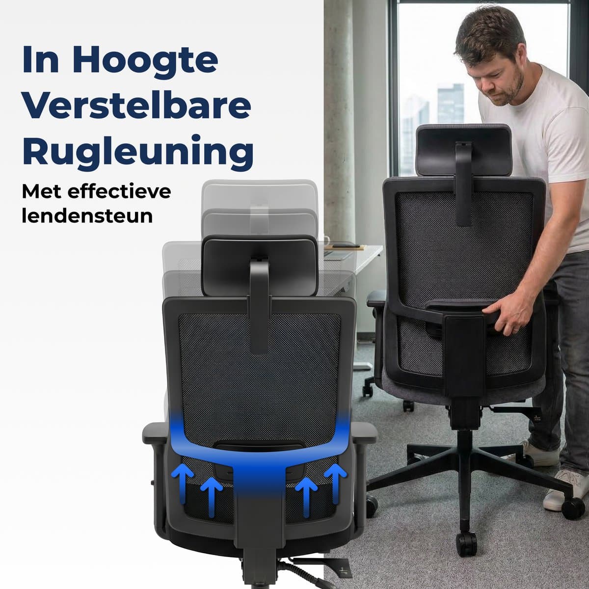 Backerz Ergonomische Bureaustoel - Bureaustoelen voor Volwassenen tot 160kg - Fabric Office Chair - NEN-EN1335 thumbnail 4
