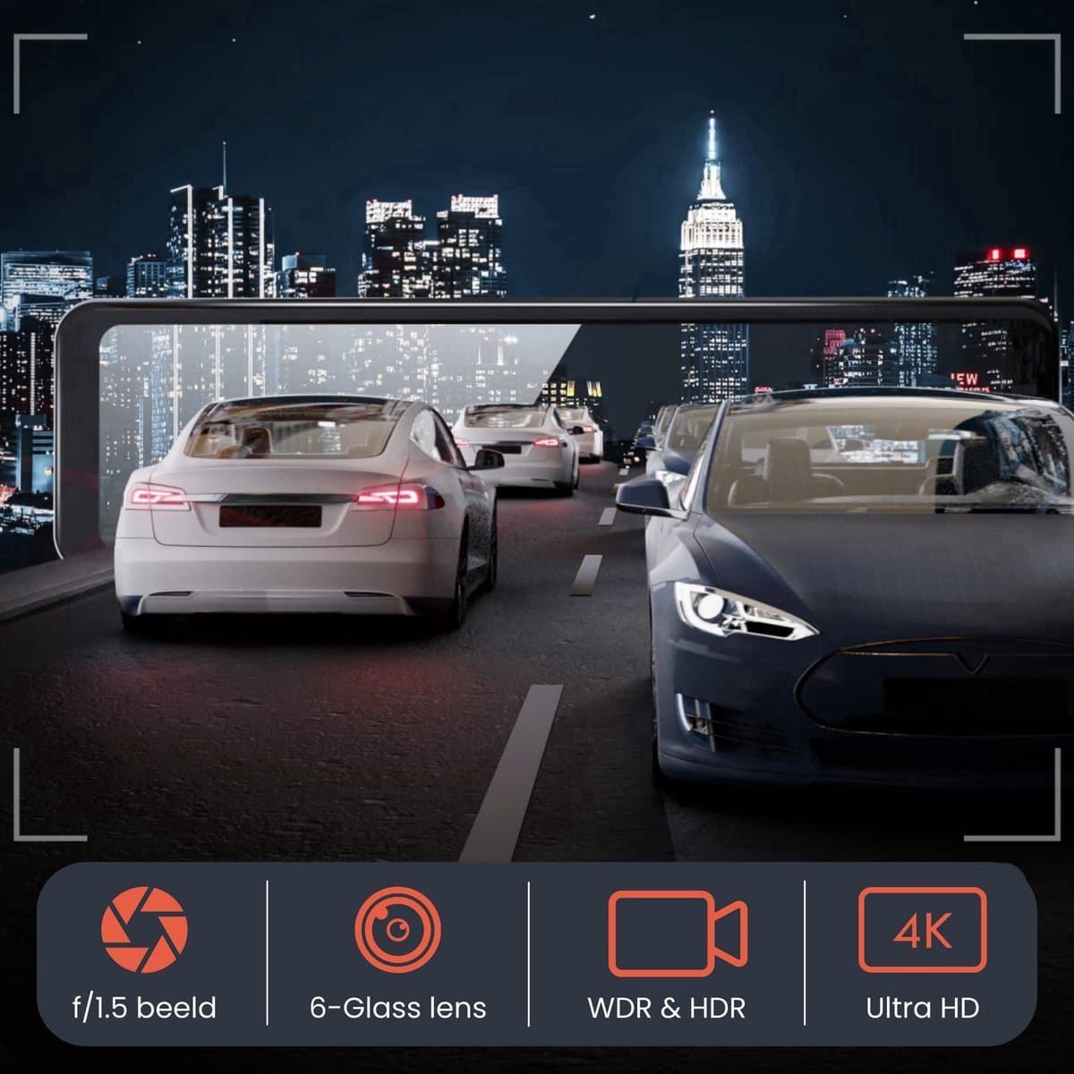 RedTiger T27 Spiegel Dashcam voor auto - Ultra 4K & 2,5K - Voor en Achter camera - WiFi en GPS - 12 Inch - Sony Camerasysteem - Nachtzicht - Parkeerbewaking - met Parkeerhulp - G Sensor - Loop opname - Full HD thumbnail 3
