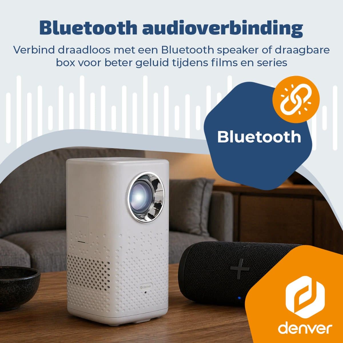 Denver Portable Beamer - 4K 3840x2160P - 150 ANSI Lumen - Projector - Ingebouwde Batterij - Thuisbioscoop - HDMI - USB-C - PR4700 thumbnail 3