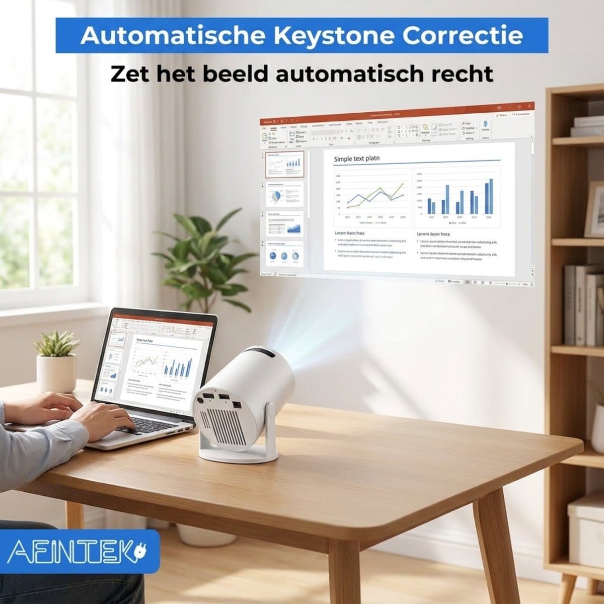 AFINTEK Smart Mini Beamer - Android 11 - 4K Ondersteuning - Netflix & YouTube - Automatische Keystone Correctie - WiFi & Bluetooth - Ingebouwde Chromecast - Wit thumbnail 5