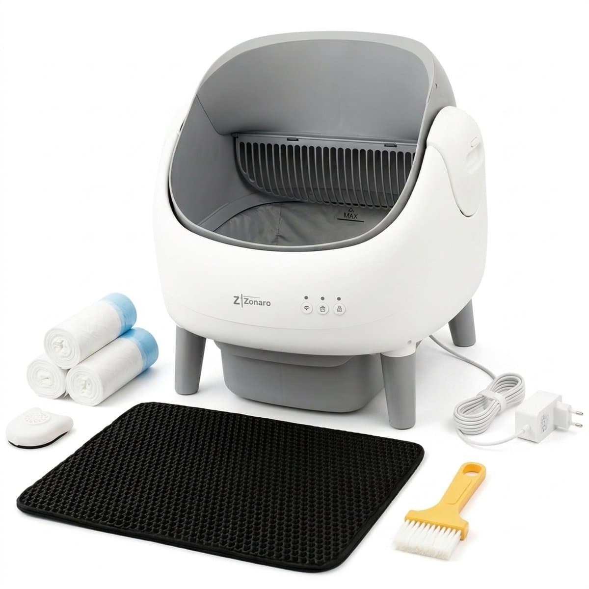 Zonaro Automatische Kattenbak – Zelfreinigende Kattenbak – Elektrische Kattenbak – Robot Kattenbak – XXL – Met App Bediening – Inclusief Kattenbak Mat & Zakken – Wit/Grijs