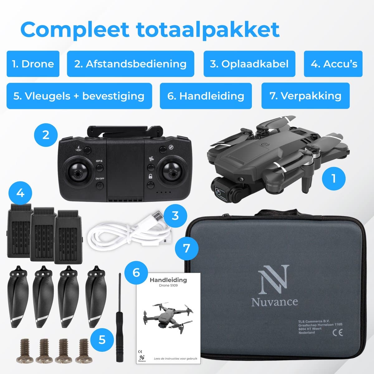 Nuvance - Drone met Camera en GPS - 1080p Mini Camera - voor Buiten en Binnen - inclusief Opbergtas en 3 Accu's - Mini Drone - Drone voor Kinderen en Volwassenen - Drones thumbnail 6
