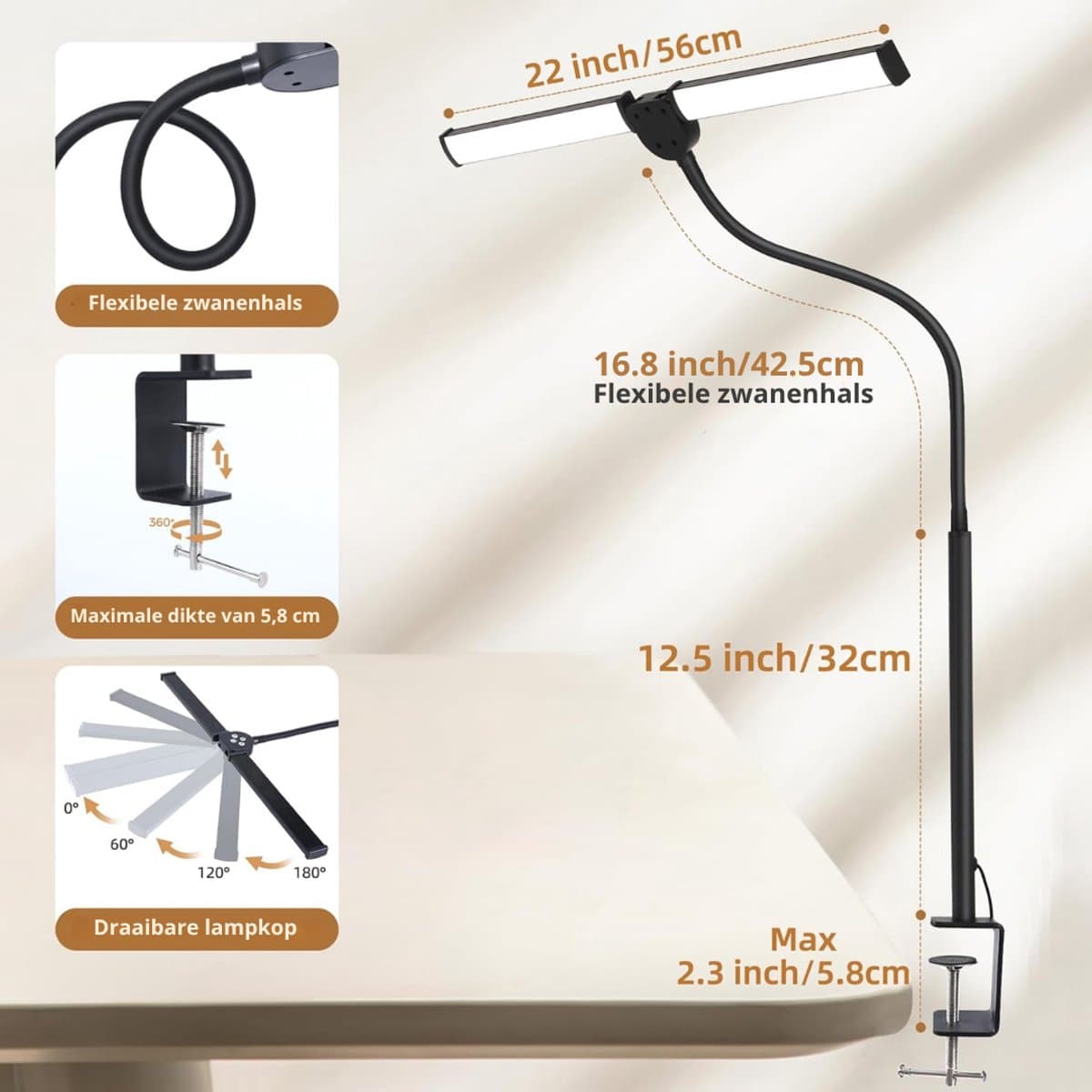 HEZIVO® Daglicht Bureaulamp - Tafellamp - Daglichtlamp - Lichttherapie - Dimbaar - 5 Kleuren - Met Klem thumbnail 2