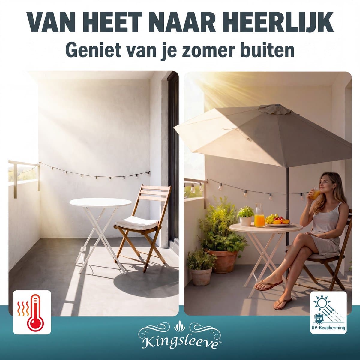 Kingsleeve Halfronde Balkonparasol – 270 cm UV50+ Antraciet thumbnail 5