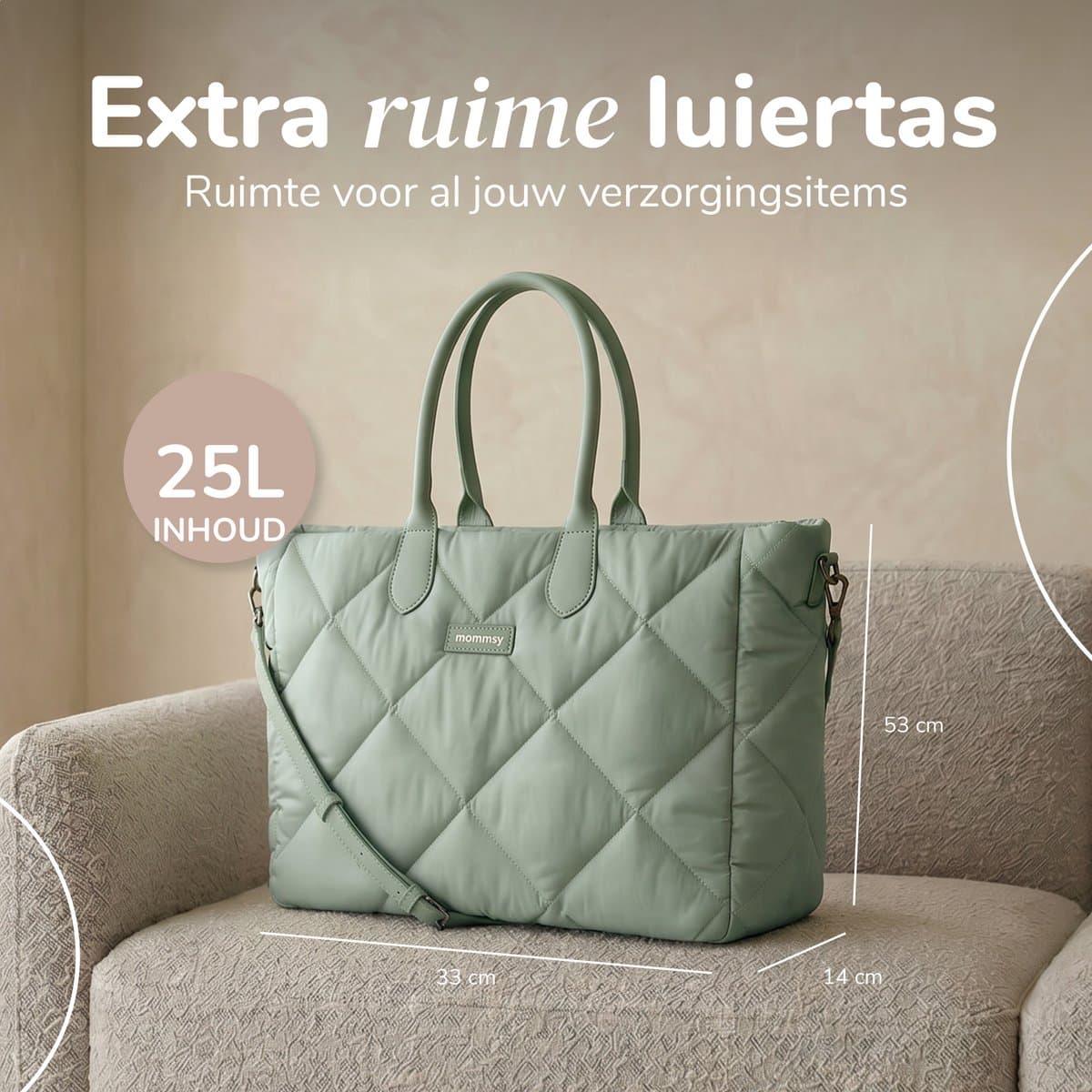 Mommsy Luiertas – Verzorgingstas – Mom Bag – Thermo Vak – Gewatteerde Puffer Stof – Mommy Bag – Extra Ruim – Waterafstotend – Organizer – Lichtgewicht – Groen thumbnail 2