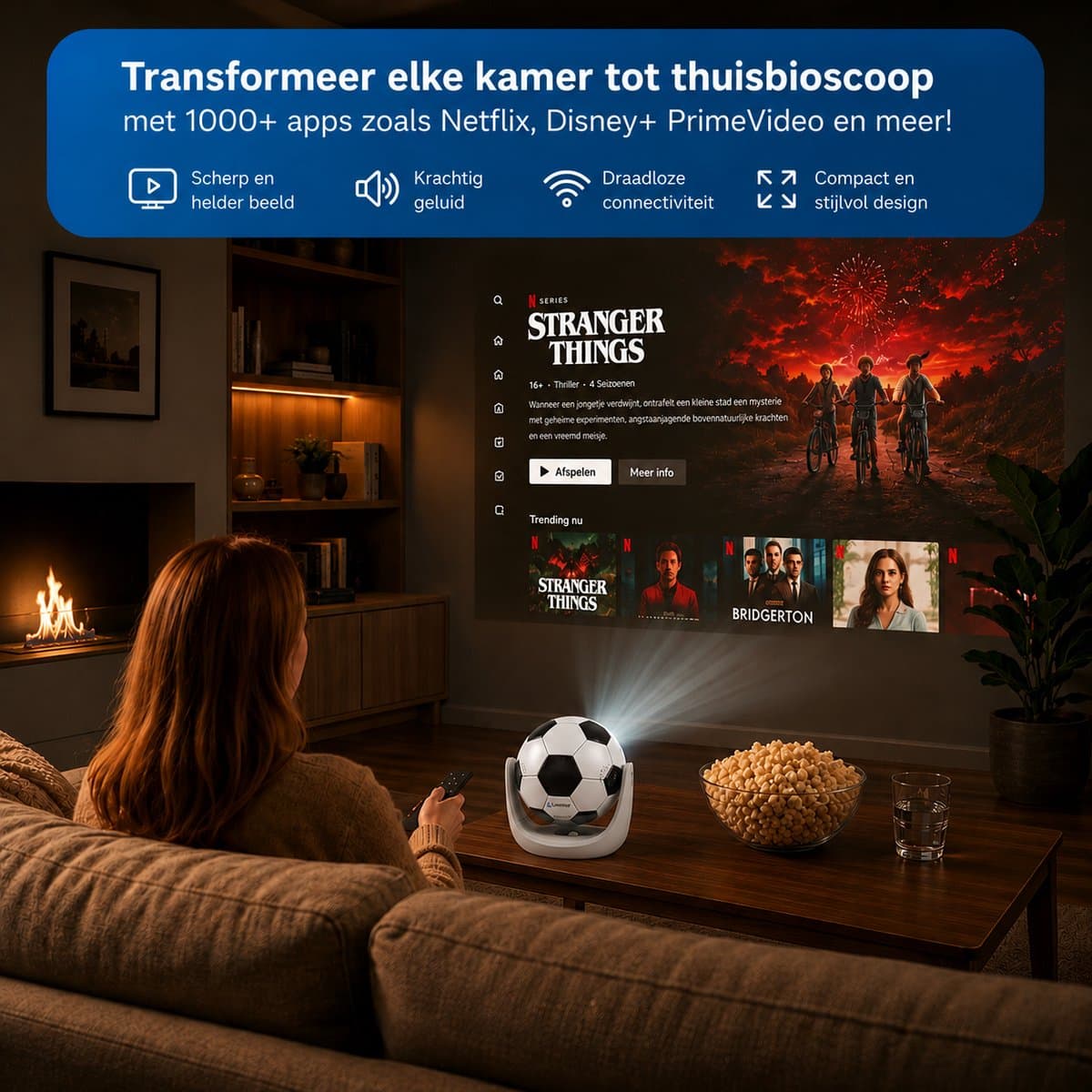 Lumistar Mini Beamer WK Editie - Voetbal Beamer - Alles-in-één Smart TV Projector - 2026 model - Android TV Besturingssysteem - WiFi & Bluetooth - 4k support - Beamer - Home Cinema thumbnail 5