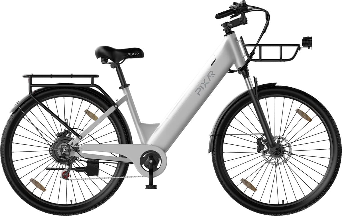 Pixar C1 Pro Elektrische Fiets - 250W Motor - 36V18Ah Accu - 28x1.95" Banden - Max Snelheid 25km/u - Max Bereik 80-100km - Shimano 7-Snelheden - Wit thumbnail 2