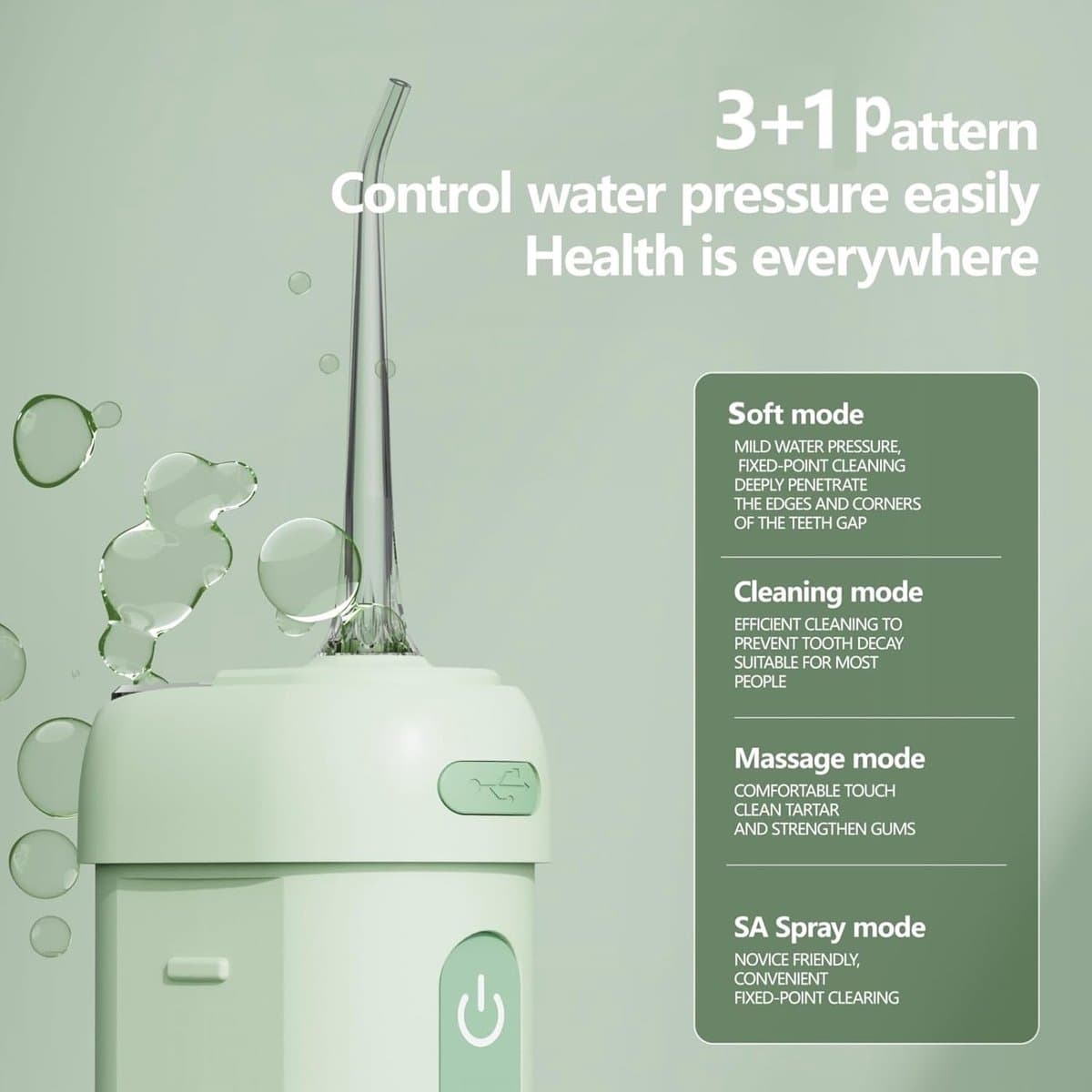 200ML Telescopische Watertank - Draadloze Waterflosser - 4 Werkstanden & 5 Opzetstukken - IPX7 Waterdicht - Oplaadbare Mondirrigator - Groen thumbnail 4