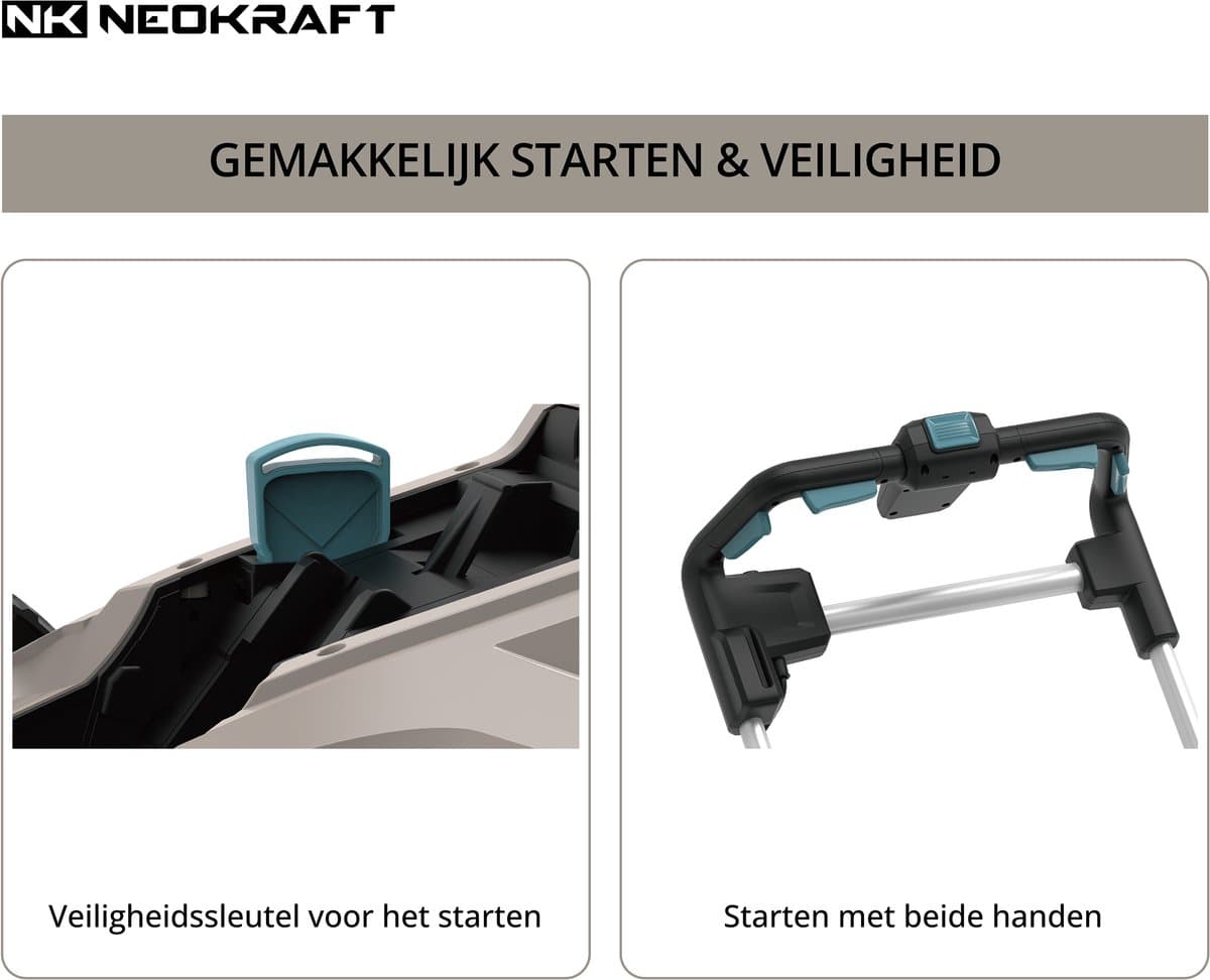 Neokraft - 40V Accu grasmaaier - 43cm maaibreedte - 5 Instelbare hoogtes - Incl 50L opvangbak - incl. accu & lader thumbnail 7