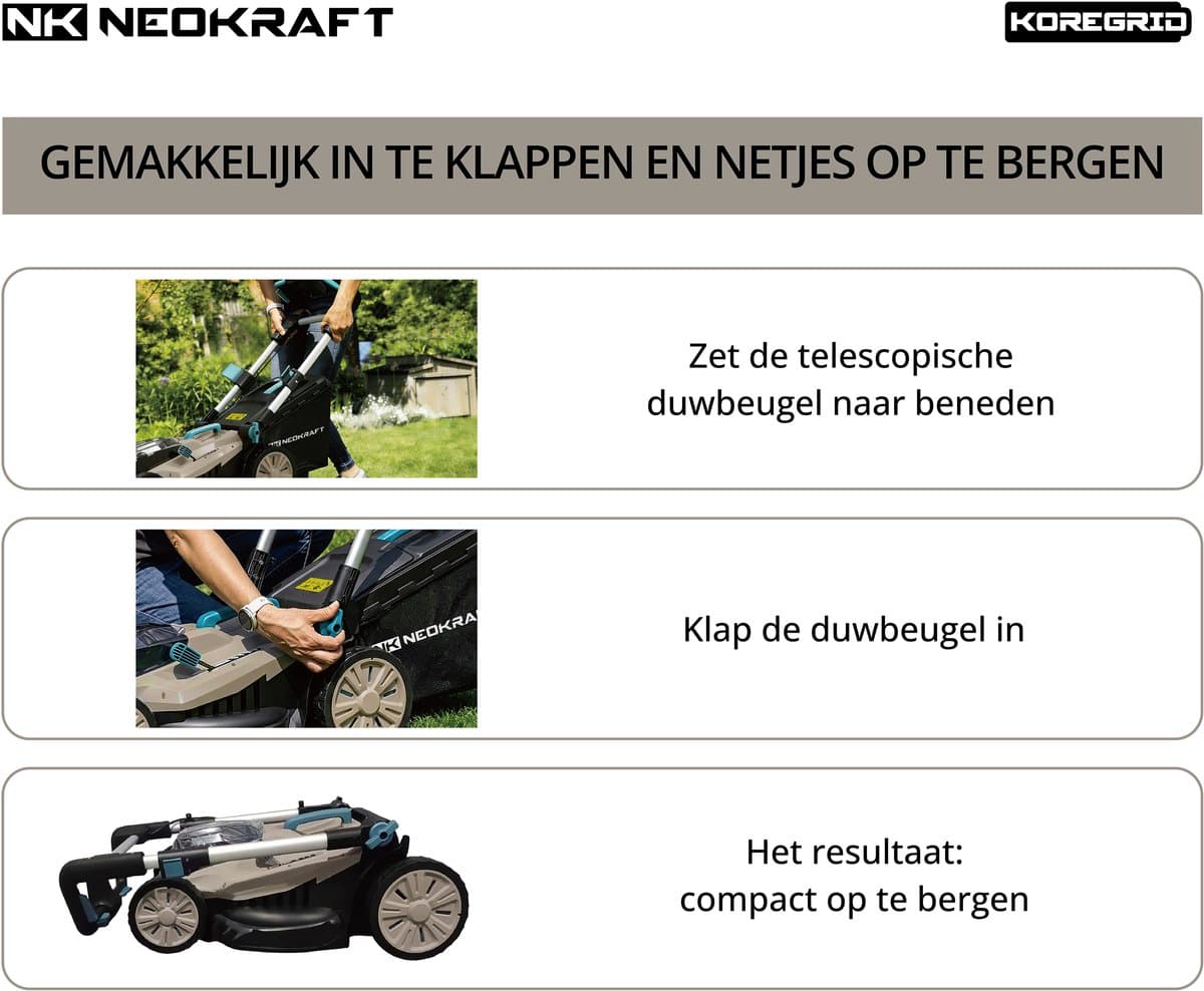 Neokraft - 40V Accu grasmaaier - 43cm maaibreedte - 5 Instelbare hoogtes - Incl 50L opvangbak - incl. accu & lader thumbnail 5