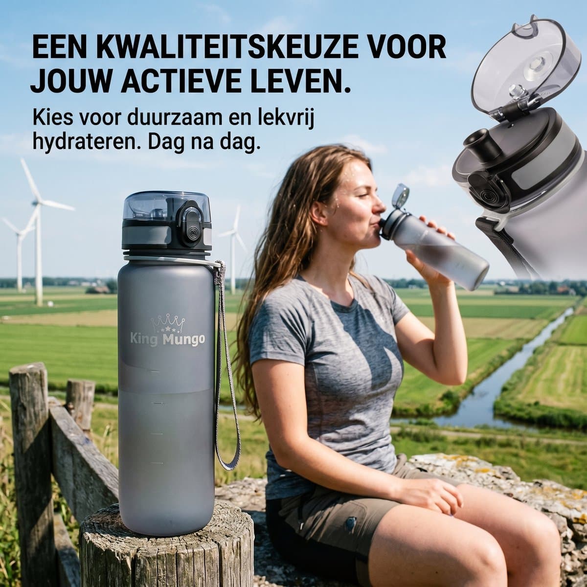 King Mungo Waterfles 1 Liter Mat Paars Rood - Drinkfles & Sport Bidon Volwassenen - 100% Lekvrij & BPA-vrij Tritan - Stijlvol Design Zonder Rietje - Drinkbus 1000ml Cadeau thumbnail 6