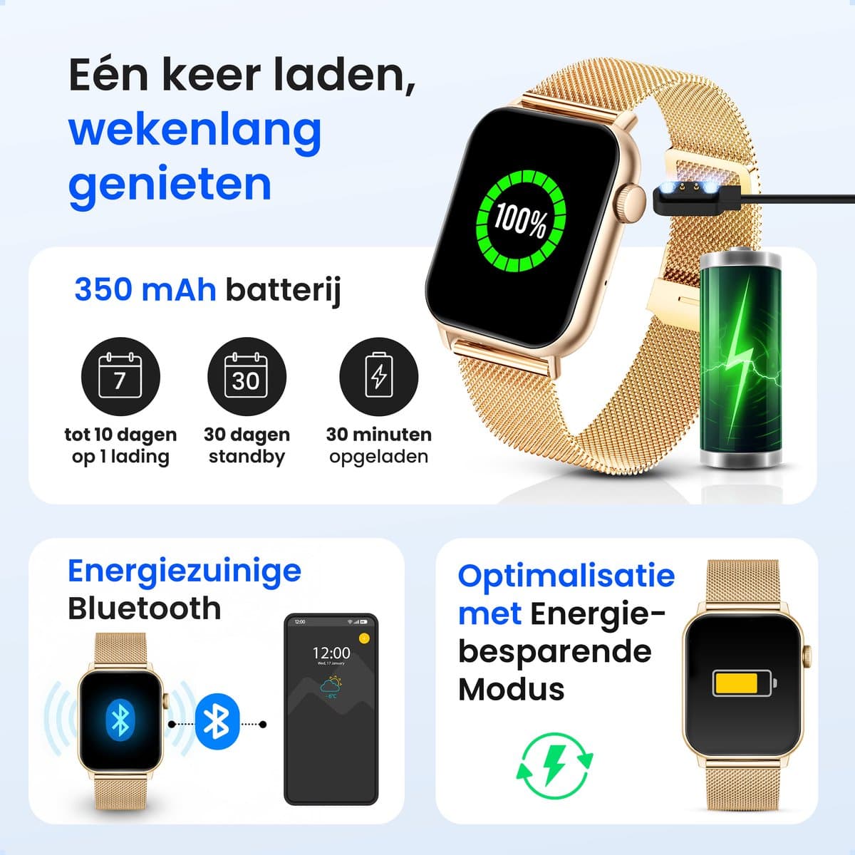 Siltcon® Smartwatch Dames Pro - Smartwatch Heren Pro - Sporthorloge Dames & Heren - Stappenteller Horloge - Hartslagmeter – Bloeddrukmeter - Slaapmonitor - Saturatiemeter - Belfunctie - Elke Smartphone - RVS - Incl. 4 Bandjes - Goud thumbnail 8