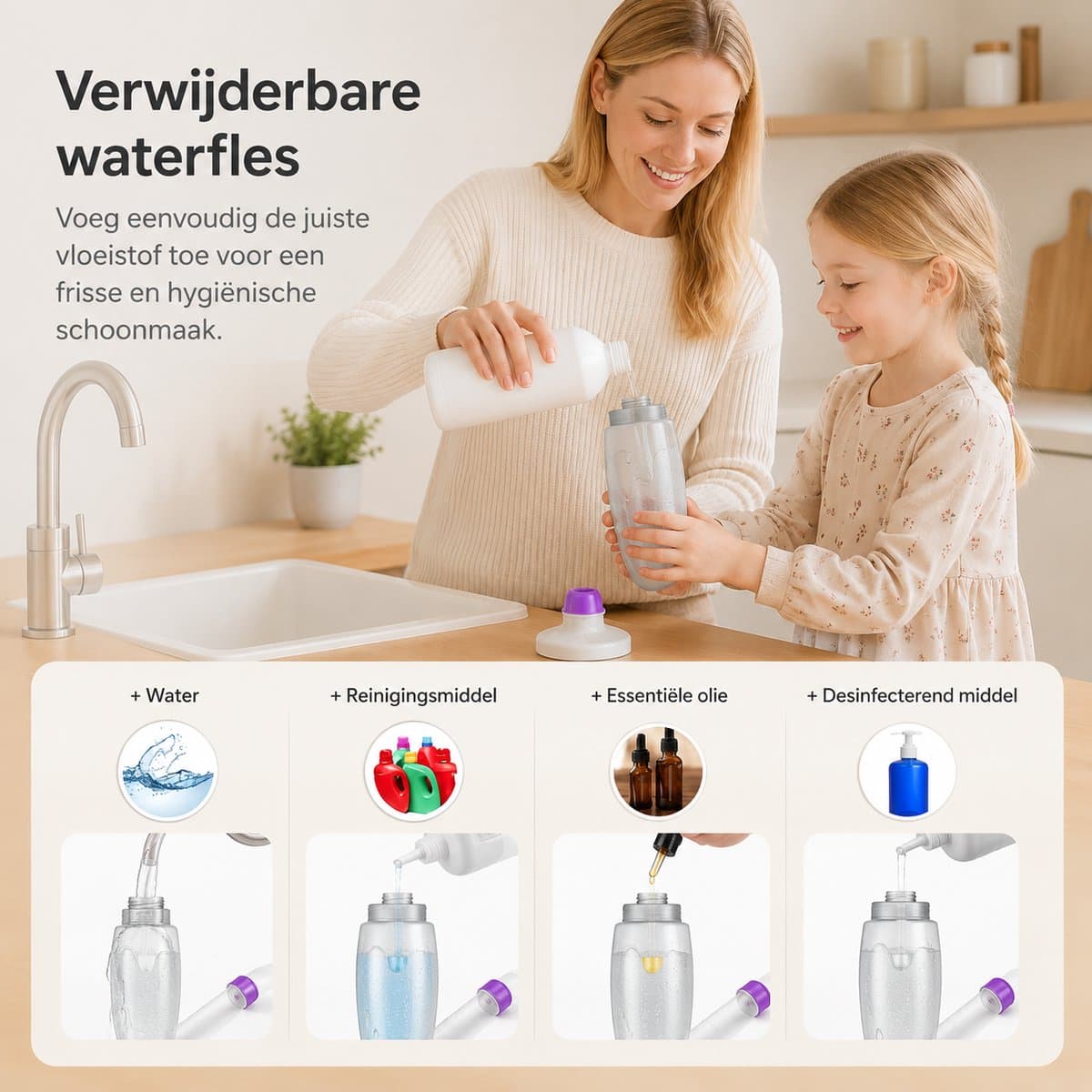 BOTC Dweil - 2 IN 1 Mop - Dweilsysteem - Compatibel met stofwisdoeken - Dweilset Met Spray functie - Dweilen zonder Emmer - Vloerreiniger - Paars thumbnail 2