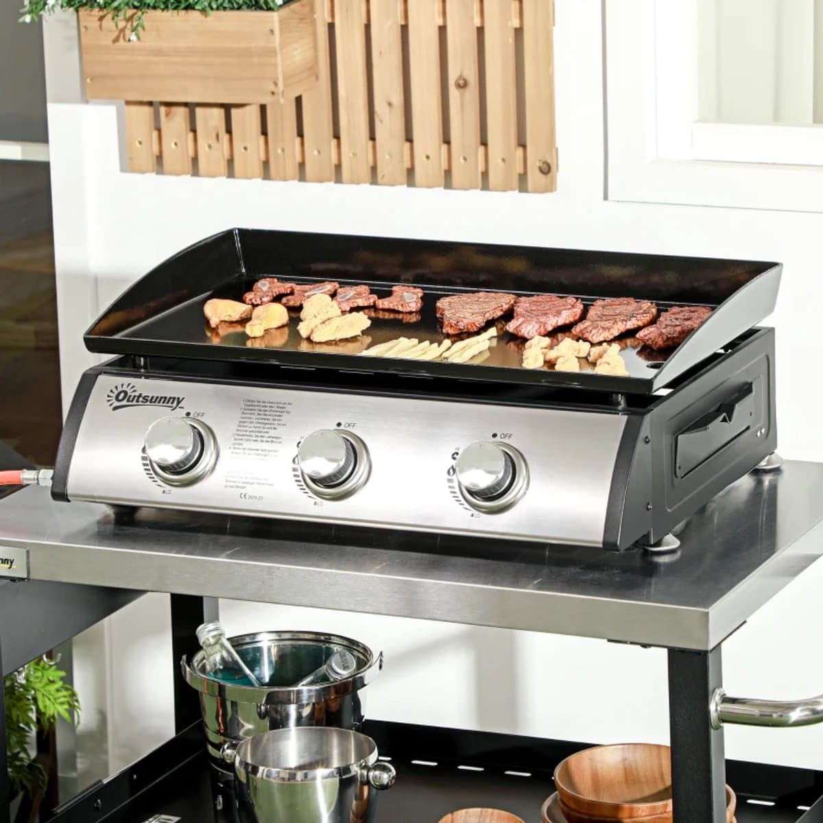 Gasbarbecue - Tafelmodel Gasbarbecue en Gasgrill - 3 Branders - 7,5 kW - met Deksel, Vetopvangbak, Antiaanbakplaat - 63 x 47 x 25 cm - Zwart + Zilver thumbnail 4