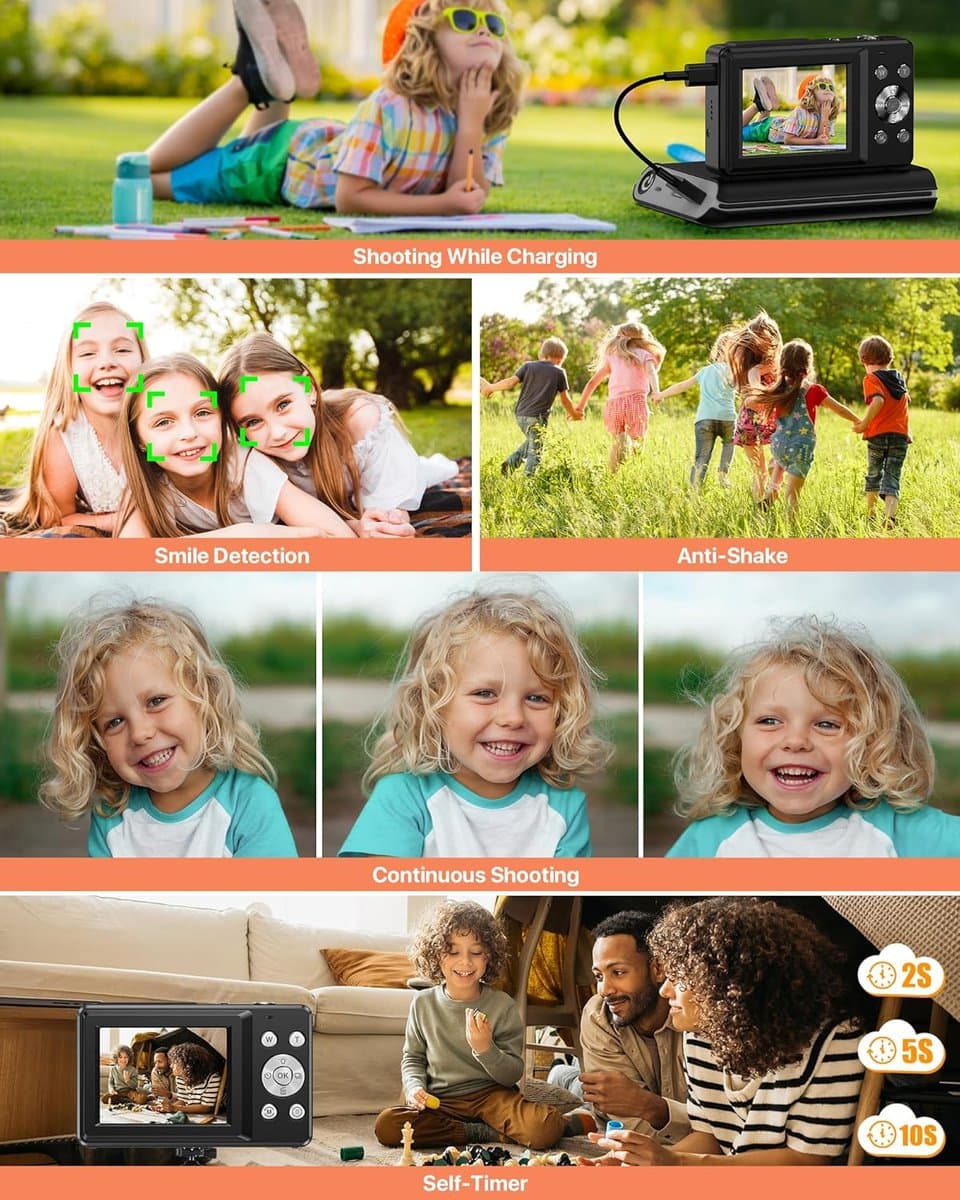 Digitale camera 1080p 44MP fototoestel met 16X digitale zoom, vlogging apparaat compact met 2,4 inch lcd-scherm, 32G micro-geheugenkaart, 1 accu voor kinderen, tieners, studenten thumbnail 5