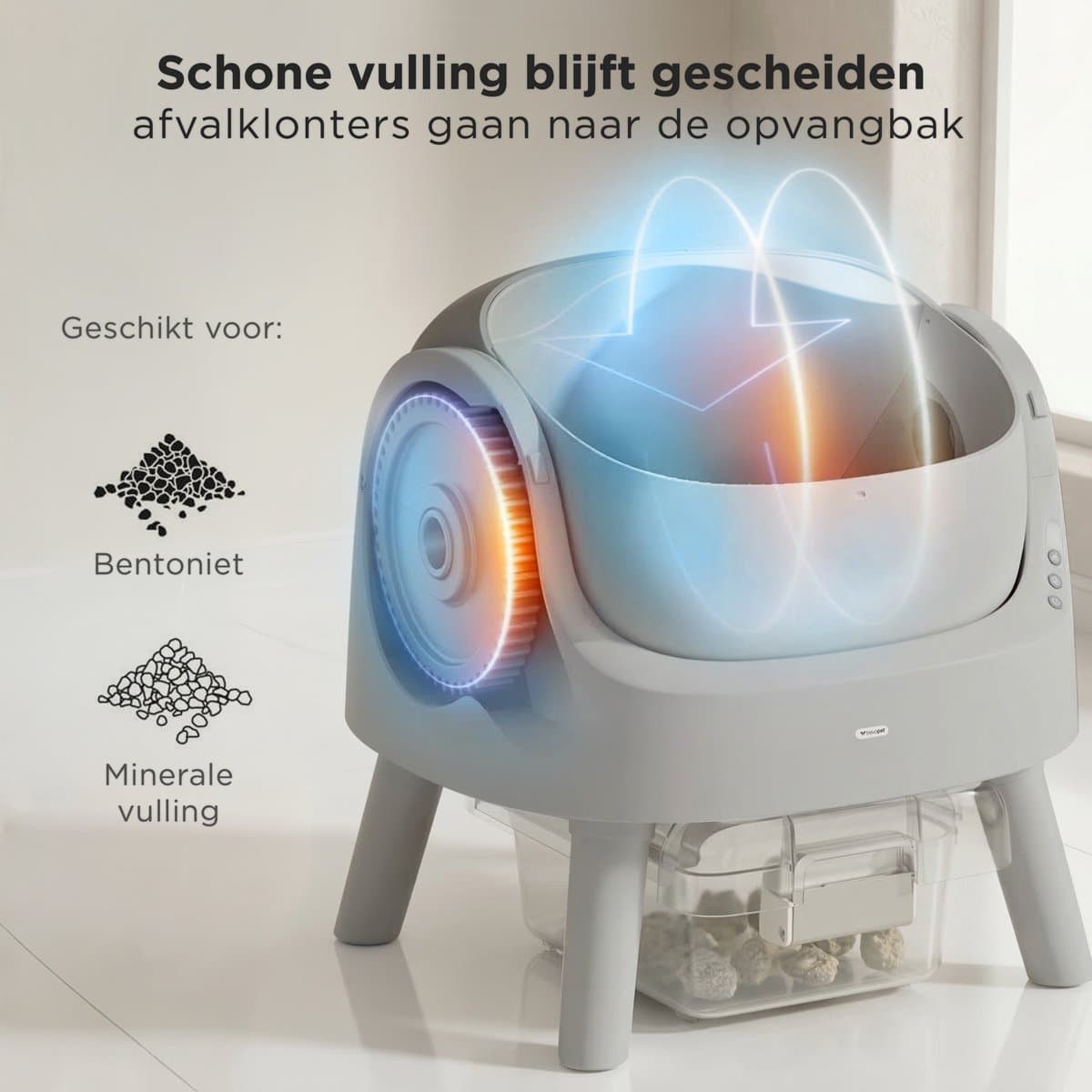 TrevoPet® Automatische Kattenbak - Zelfreinigend & Veilig - Voor Katten tot 12KG - Incl. Mat, 60 Afvalzakjes & Accessoires - 10L Afvalbak - Grijs thumbnail 8