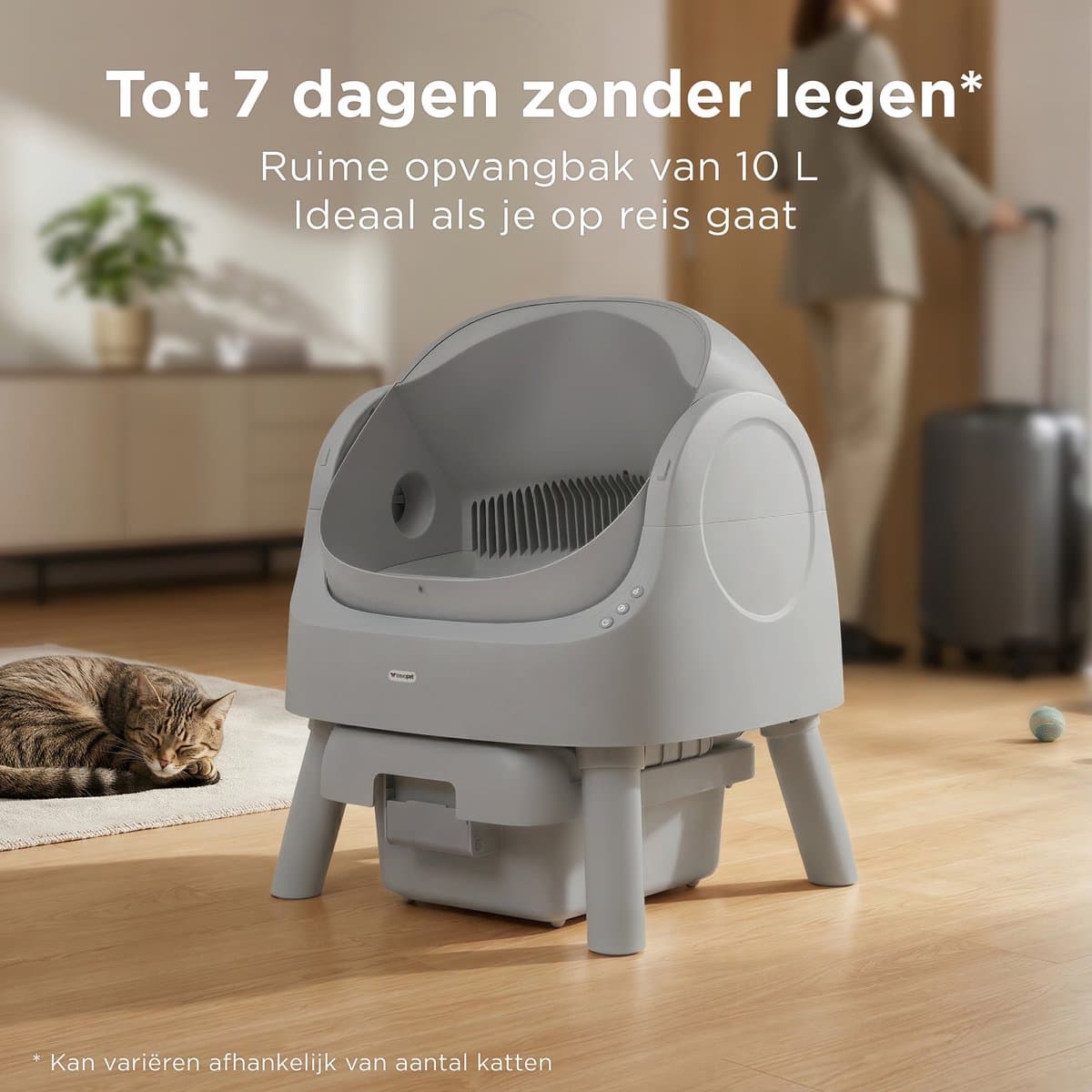 TrevoPet® Automatische Kattenbak - Zelfreinigend & Veilig - Voor Katten tot 12KG - Incl. Mat, 60 Afvalzakjes & Accessoires - 10L Afvalbak - Grijs thumbnail 5