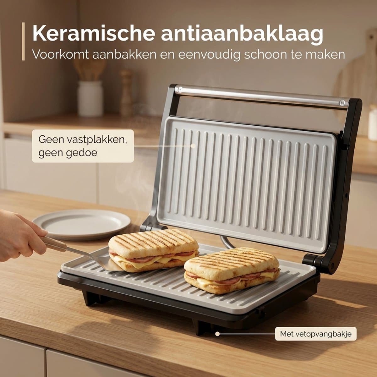 Tosti Apparaat – Contactgrill voor 2 Tosti’s – Uitklapbaar – Panini Grill thumbnail 5