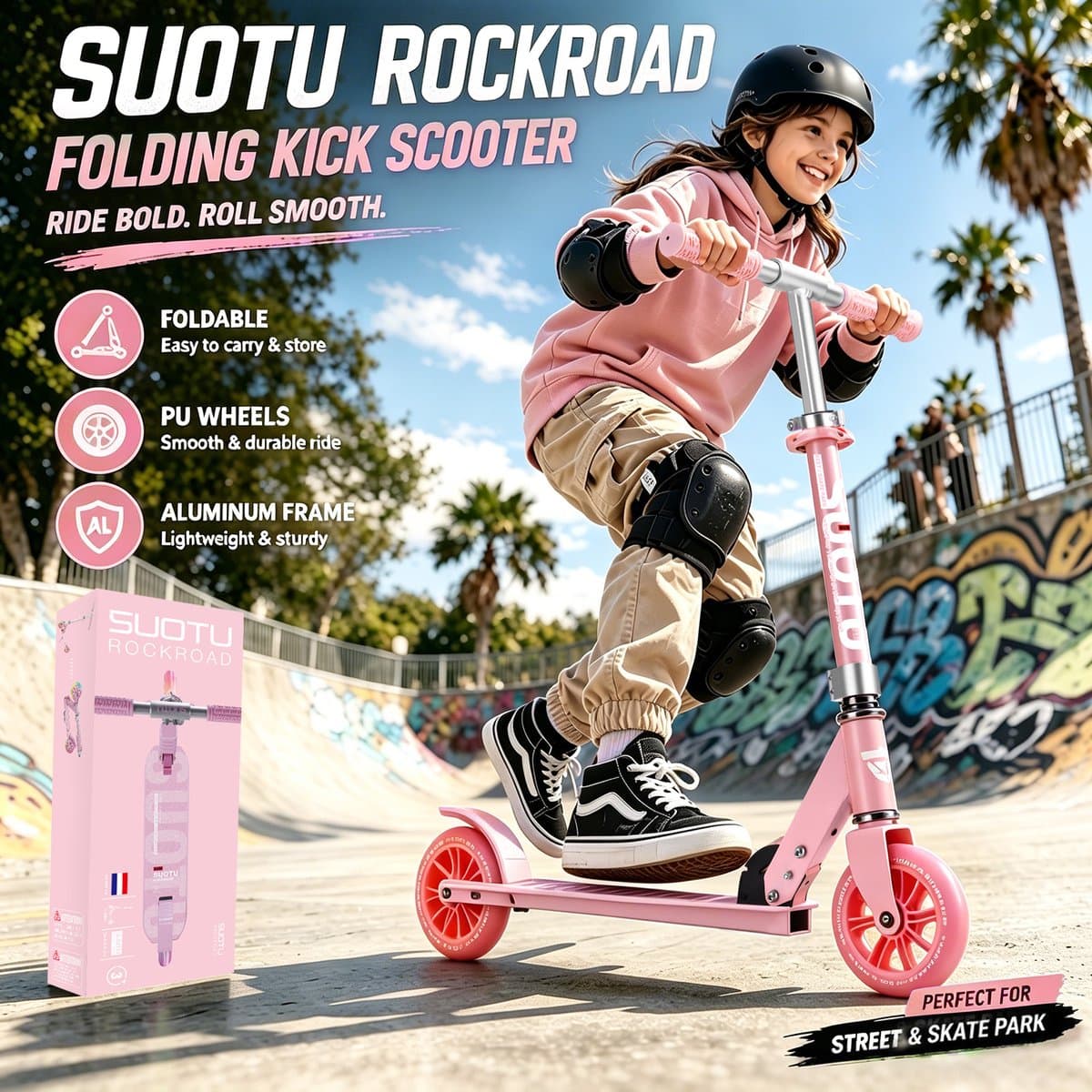 Suotu Kinderstep - 145mm Lichtgevende Wielen - Step - Speelgoed Jongens/Meisjes - Max stuurhoogte: 85 cm - Aluminium - Roze thumbnail 2