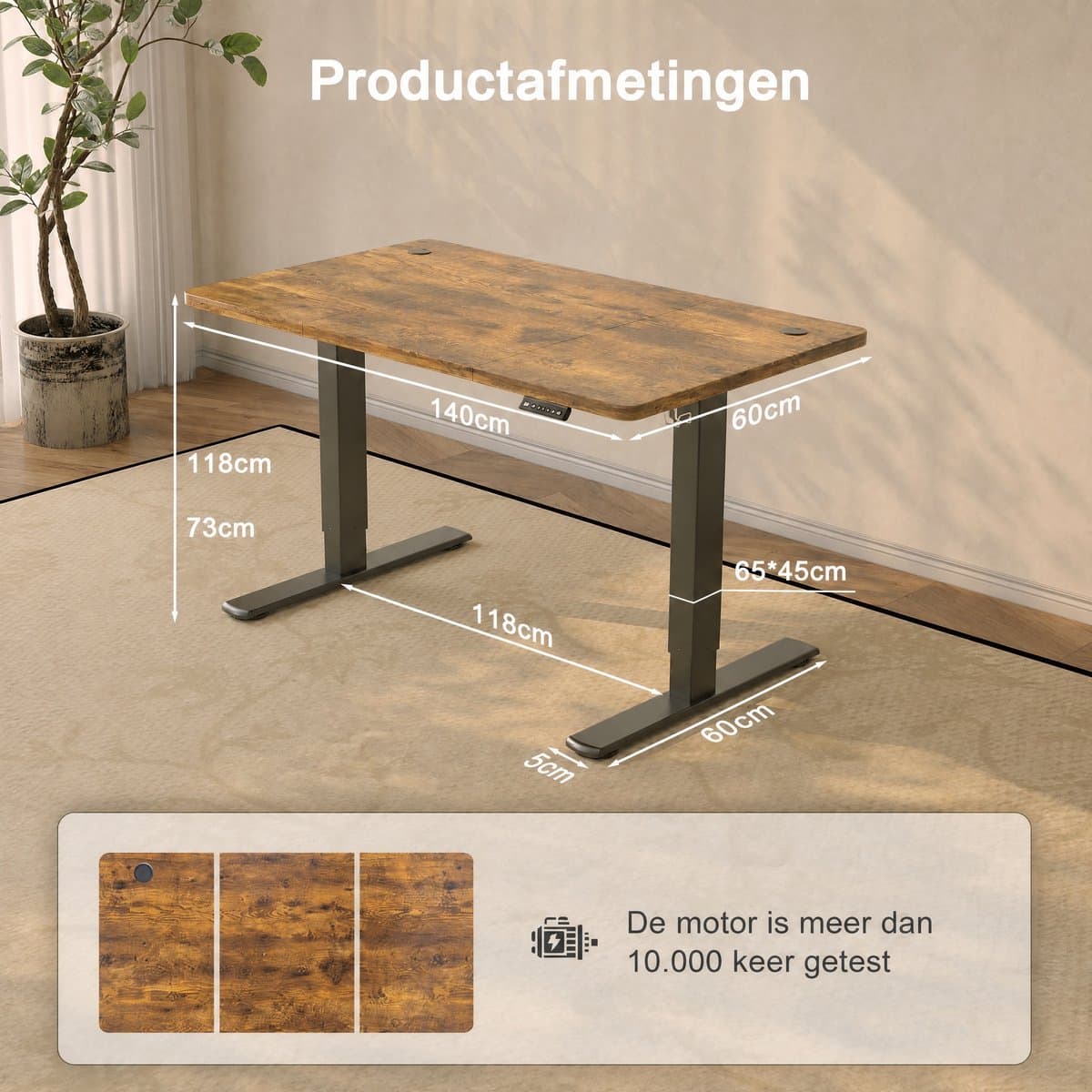 Devoko Zit-Sta Bureau 140x60 cm - Elektrisch Verstelbaar Bureau - Digitaal Display - Zit-Alarm - 2 Geheugenstanden - Bruin thumbnail 2