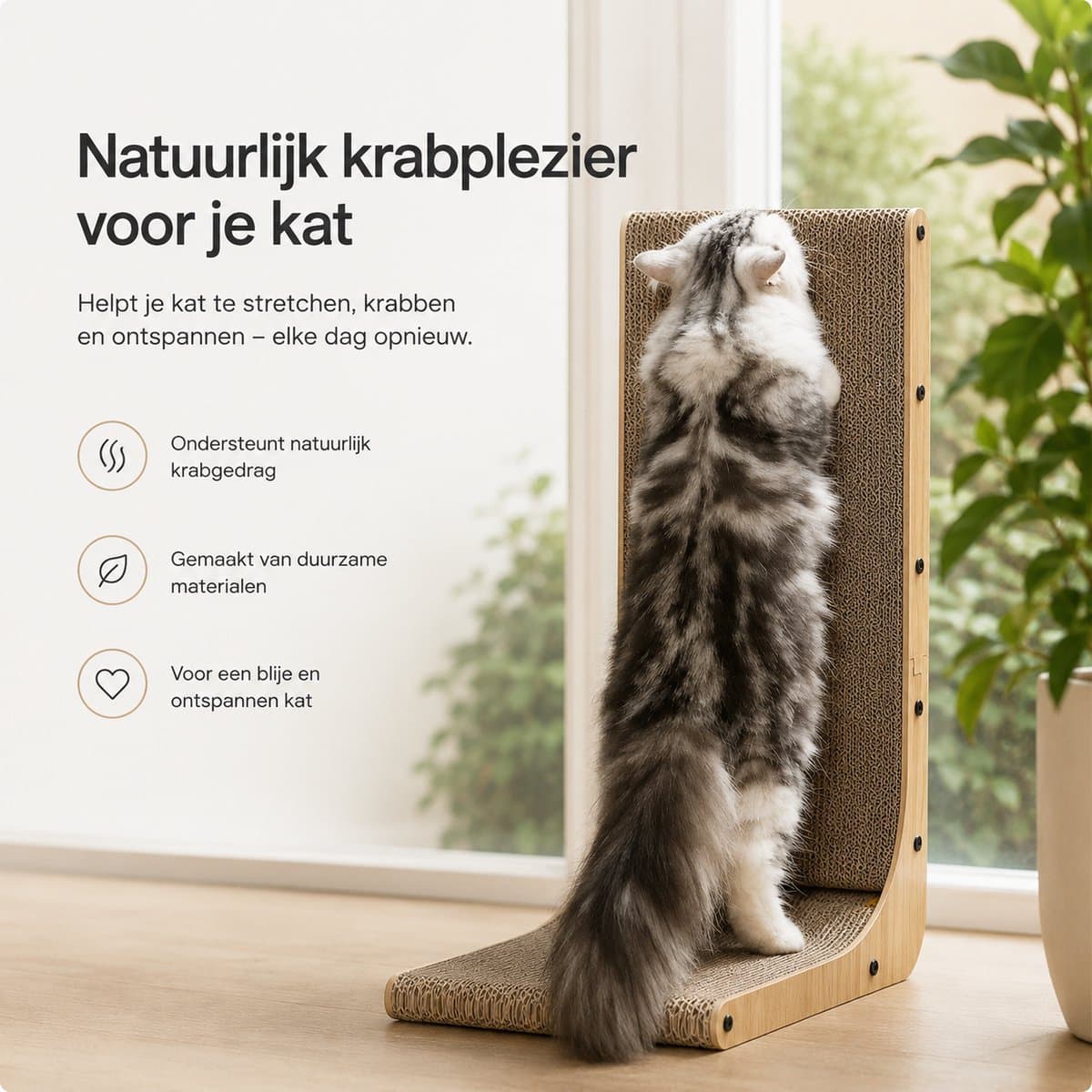 BOTC Kattenkrabber - 68 cm L-vorm - Kattenkrabmat voor aan de muur - Kattenkrabkarton met bal - Groot formaat thumbnail 2