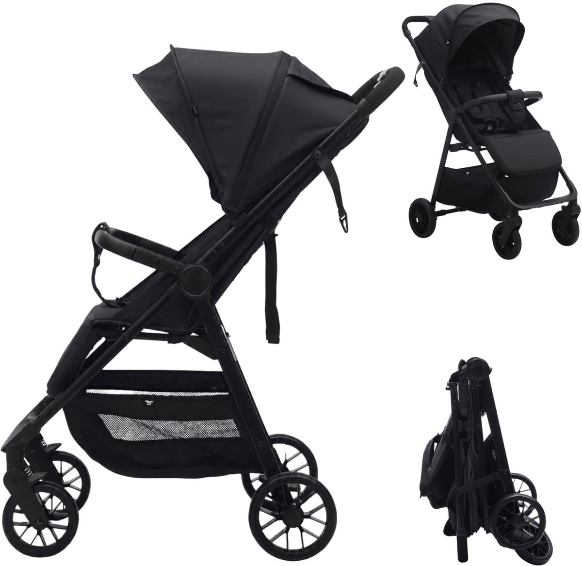 Bebies First Buggy MIO - Lichtgewicht Opvouwbare buggy- Verstelbare Rugleuning - Zwenkwielen, Zonnekap & Boodschappenmand - Geschikt vanaf Geboorte tot 22 kg - Zwart