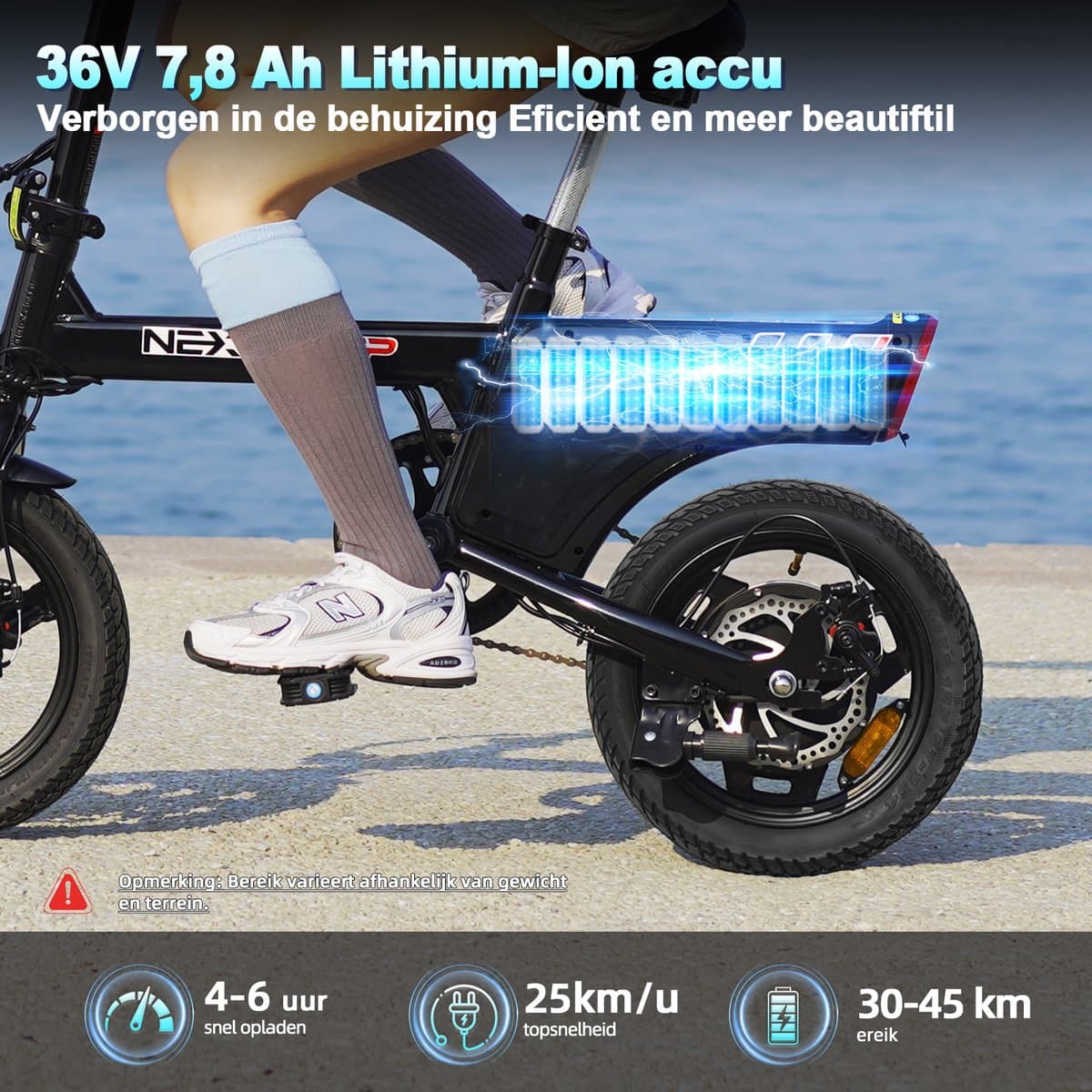 YEE GOO Elektrische Fiets - 250 W Motor - 36V 7,8Ah Batterij - 30-45 km Actieradius - 14 Inch Banden - Schijfremmen voor en achter - LED-verlichting en LCD-display - Draagbare e-bike voor woon-werkverkeer in de stad - Zwart thumbnail 4