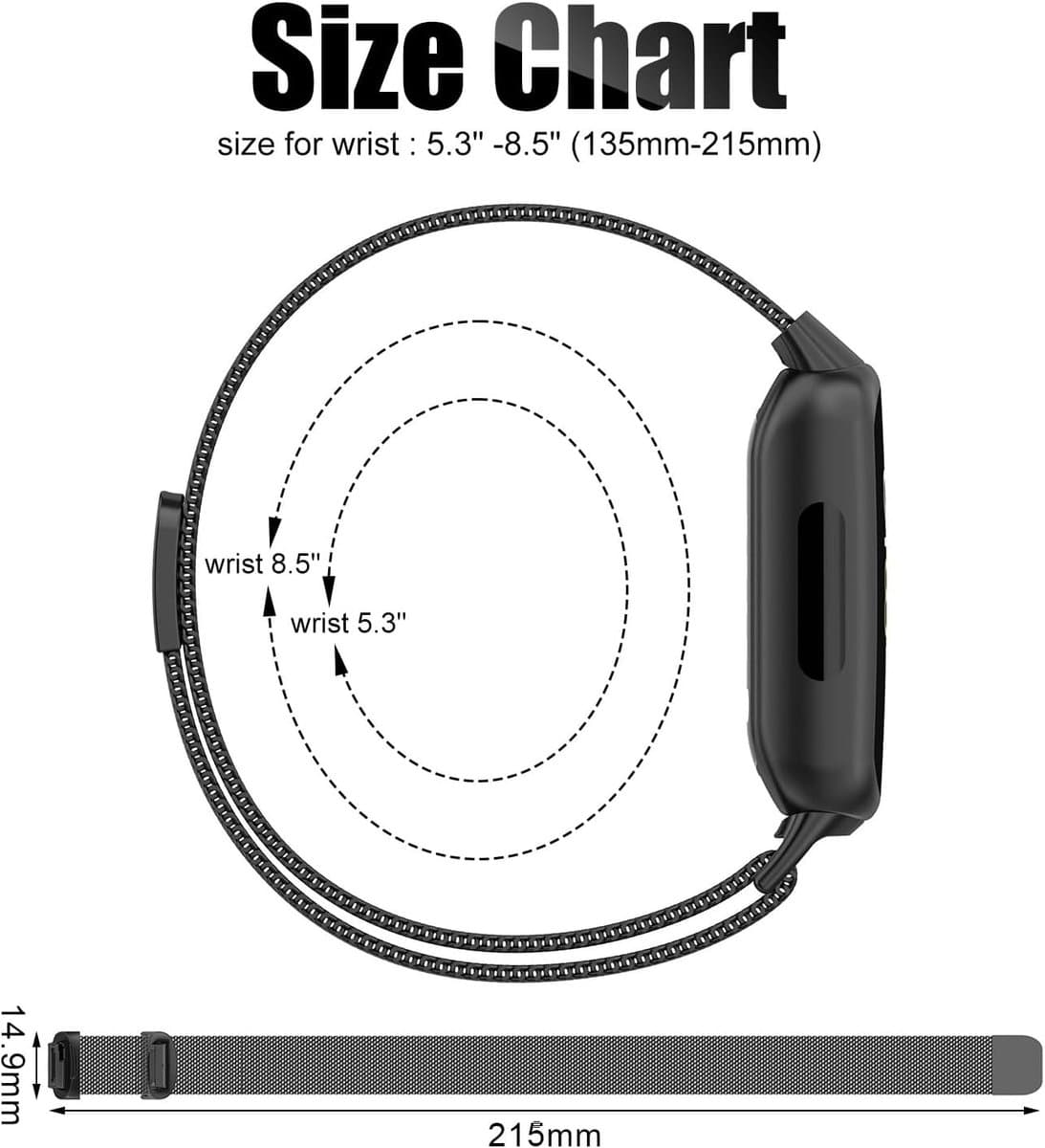 Fitbit Inspire 3 Band - Horlogeband Metaal - Fitness Tracker - Magnetische Lus - 135-215mm Pols - Zilver thumbnail 6