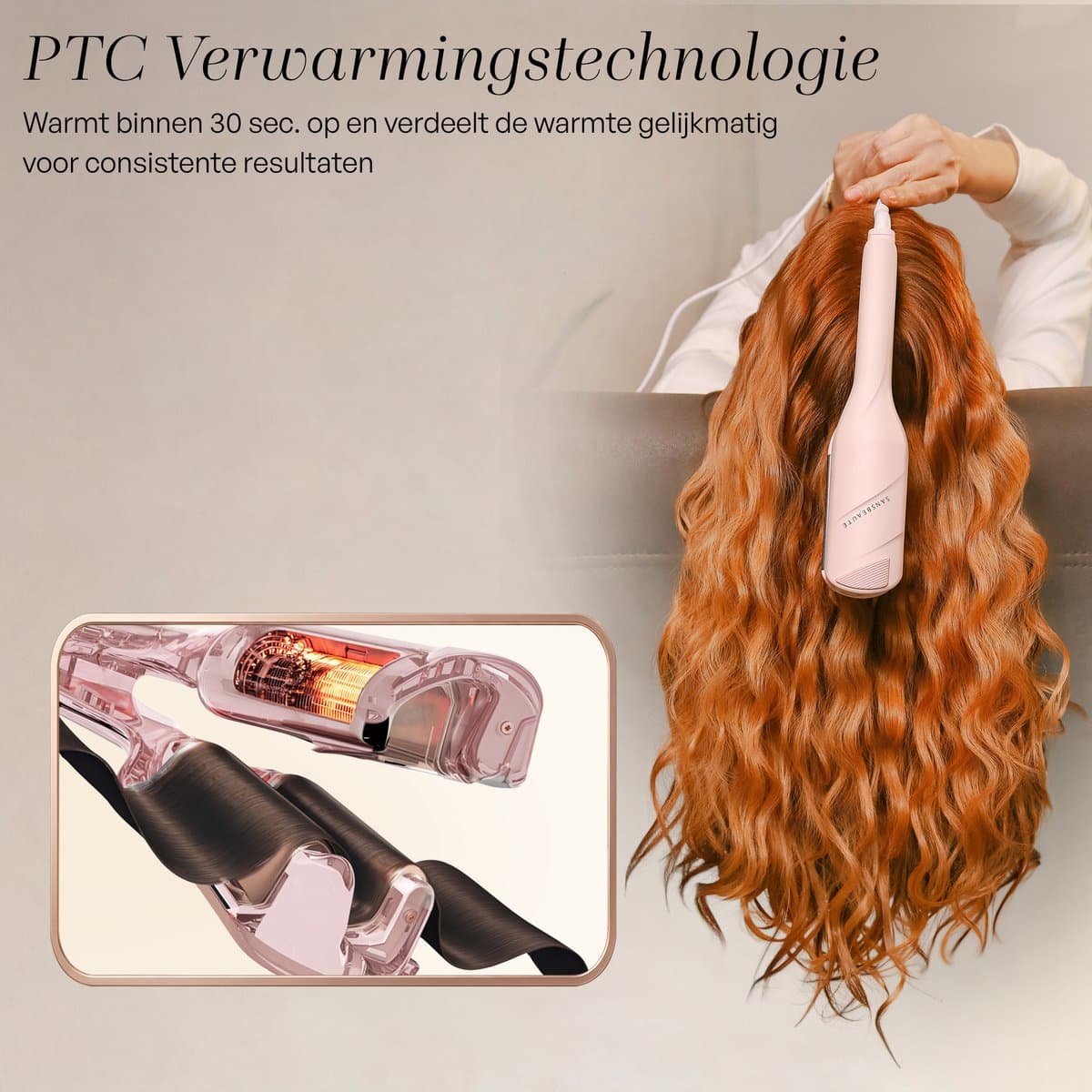 Sansbeauté® Wave Krultang 32mm - Wafeltang - Keramische Haarkruller Beach Waves - Mermade Hair Waves - Mermaid Waves Krultang - Wavy Hair - Krultangen - The Waver - Haarstyler Hair Curler - Dunne en Dikke Crimper thumbnail 5