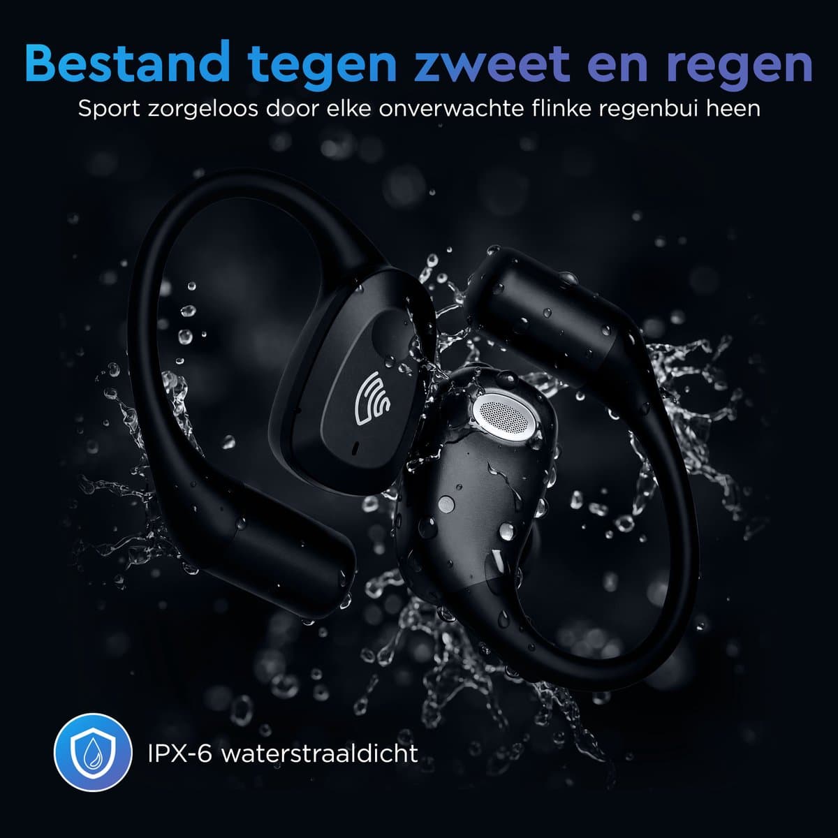 Golden Sound Open Ear oortjes - Sport oordopjes - Oortjes draadloos - Draadloze oordopjes - Audio - Hardlopen - 40 uur batterijduur - Bone Conduction - IPX6 Spatwaterdicht - Oortjes - Zwart thumbnail 5