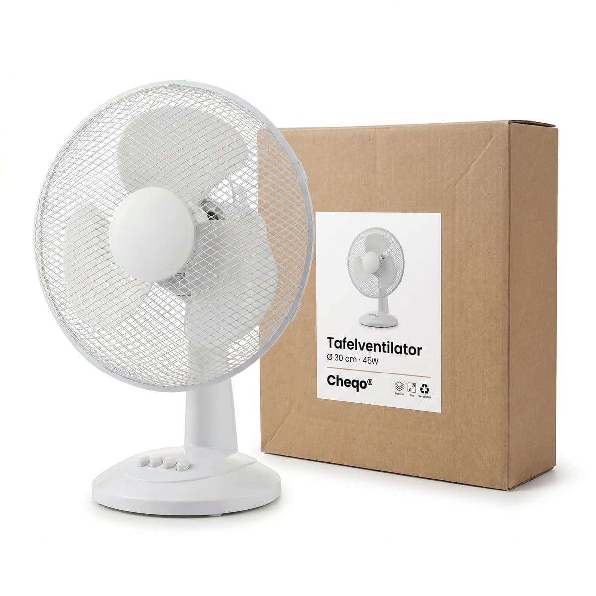 Cheqo® Tafelventilator - Ventilator - Bureauventilator - Fan - Tafel Ventilator - 3 Snelheden - Kantelbaar - Staande Ventilator - Wit - voor Verkoeling - Stille Ventilator - voor op Kantoor - voor Thuis - voor Slaapkamer - Tafelmodel thumbnail 2