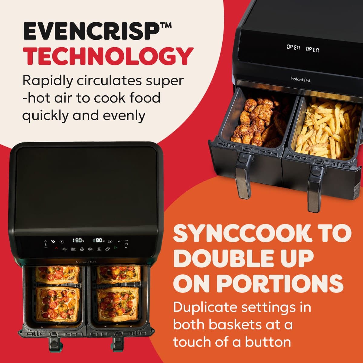 Instant Pot Vortex Dual Drawer 8L Airfryer – Dubbele Airfryer met 2x 4L Laden – SyncCook™ & SyncFinish™ – ClearCook – 8-in-1 – Tot 205°C – Vaatwasserbestendig thumbnail 6