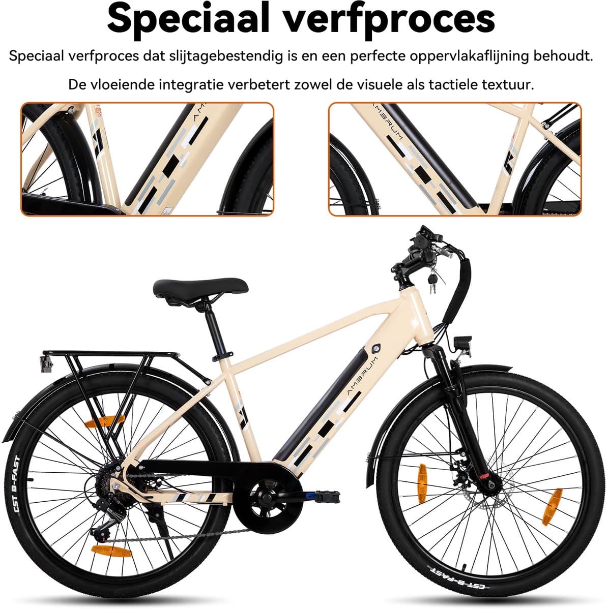 HILAND Rhythm elektrische stadsfiets - 26 inch - 250W motor - 60 km actieradius - 36V 10.4Ah accu - Shimano 7-versnellingen - Unisex - Geel thumbnail 8