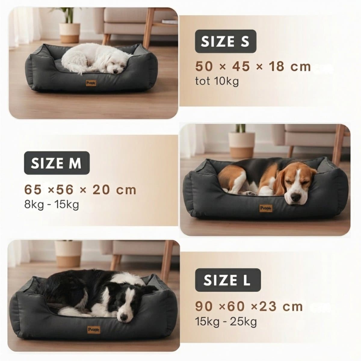 Pebble hondenmand 65 x 56 cm - Grijs - Orthopedisch Wasbaar Hondenbed - M - Stevige hondenmand - Ondersteunend - Hondenkussen thumbnail 4