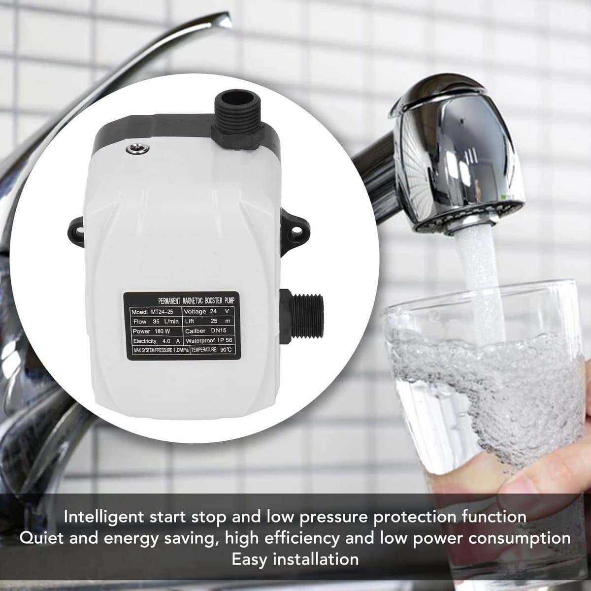 Dailygoody - Waterdruk Verhogen Pomp - Mini Hoge Lift - Compact en Stil - Wit - Waterpomp voor Douche en Tuin - Efficiënte Stroomverdeling - Geschikt ... thumbnail 2
