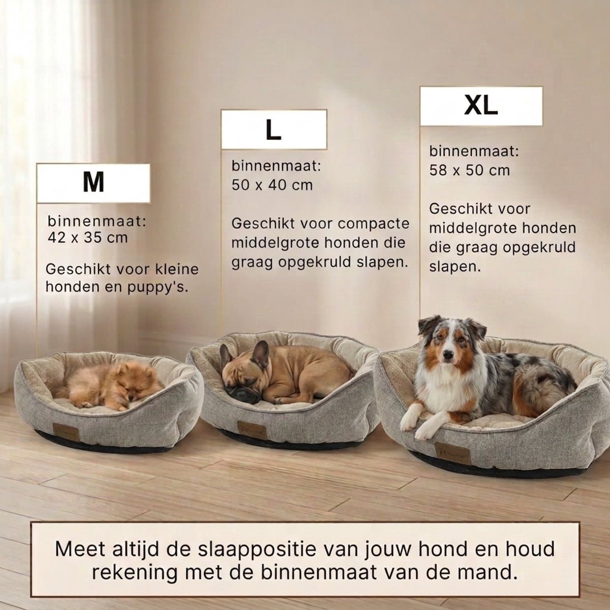 Woolart Hondenmand - Luxe Hondenkussen - Kattenmand - Wasbaar - Maat L - Beige thumbnail 4