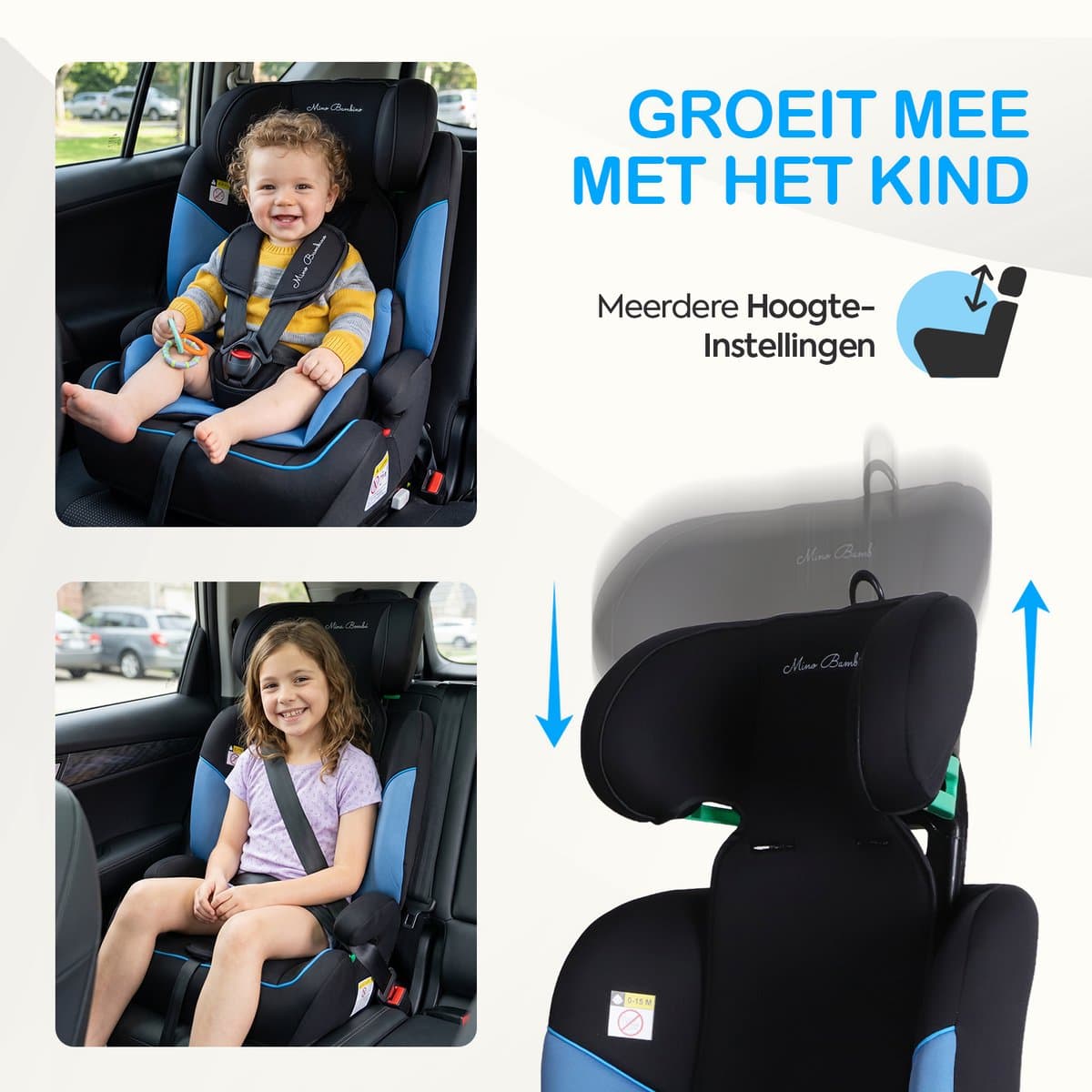 Mino Bambino i-Size Autostoel – Isofix - Groep 1/2/3 9-36 kg (76 tot 150 cm) - 15 maanden tot 12 jaar – Blauw thumbnail 4