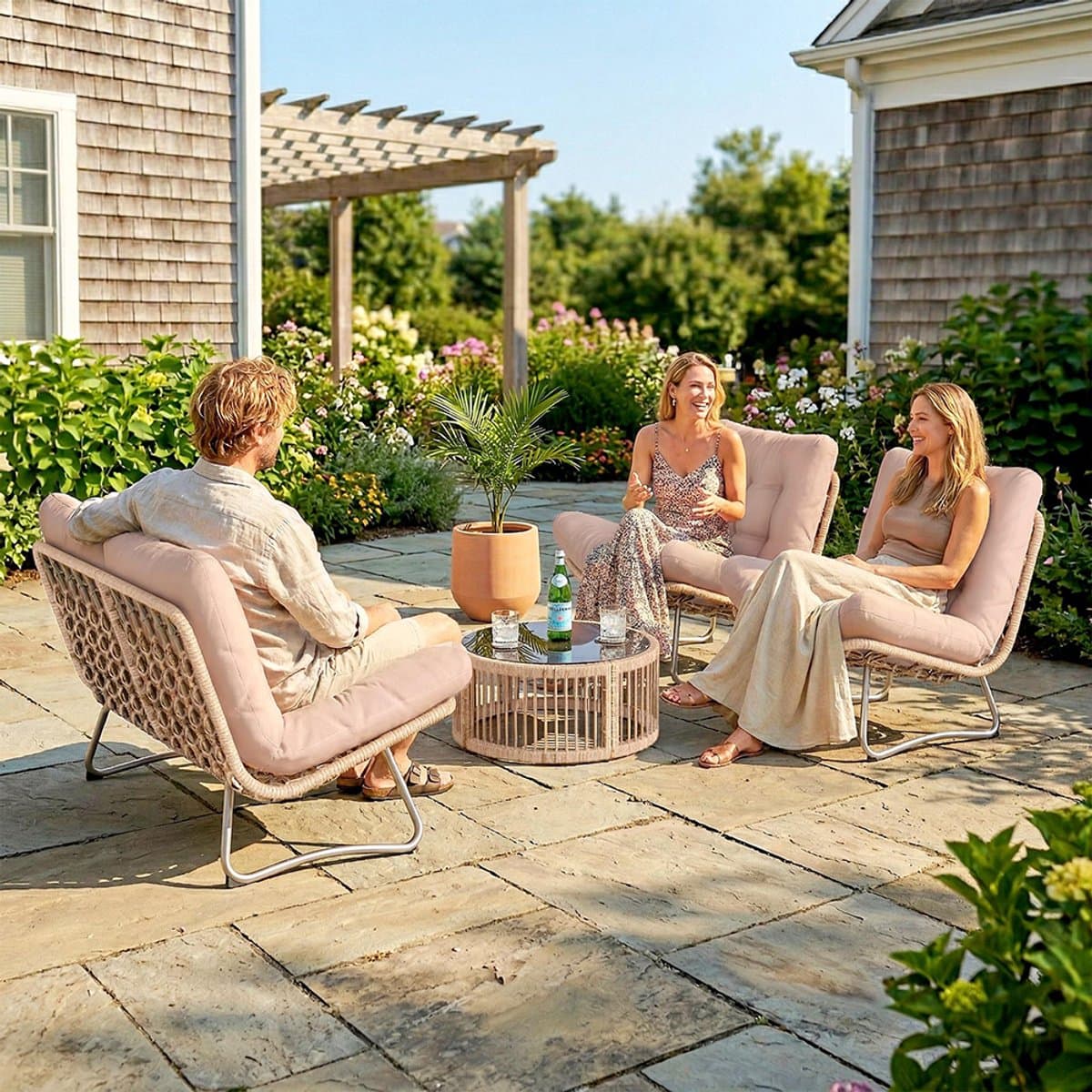 Pugsdrly Tuinset 4-delig polyrotan loungeset met tweezitsbank, 2 fauteuils, glazen tafel, brede & diepe zitting, dikke kussens thumbnail 7