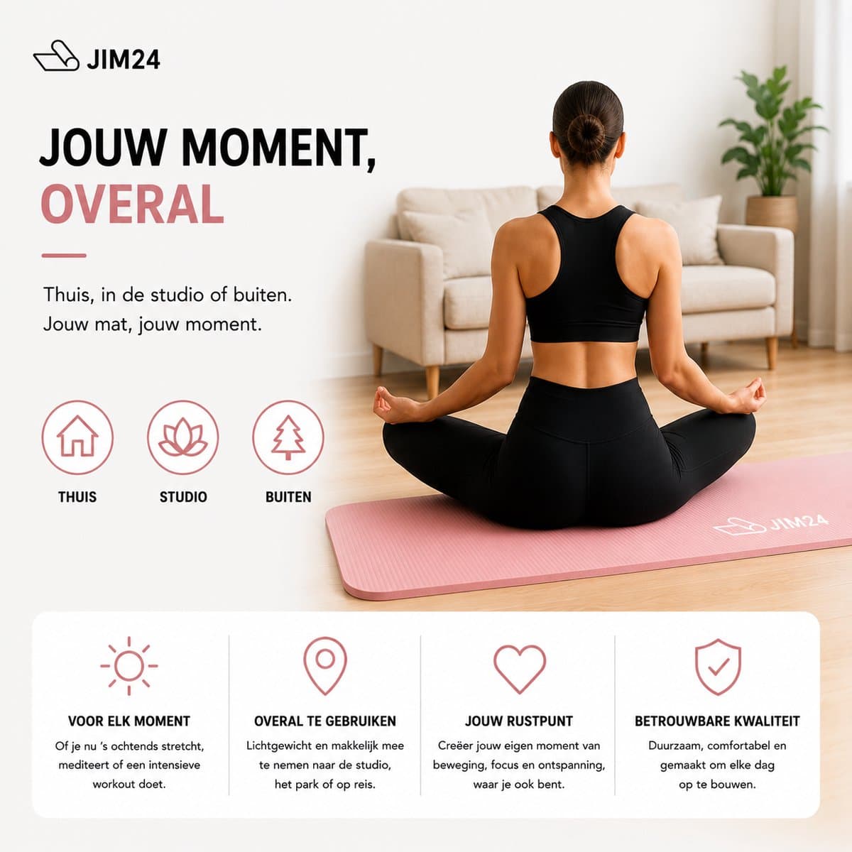Jim24 Yoga Mat - Yogamat Extra Dik - 15 mm - Fitness Mat - Sport Mat - Antislip - Slijtvast - Incl. Draagtas - DonkerZalm thumbnail 6