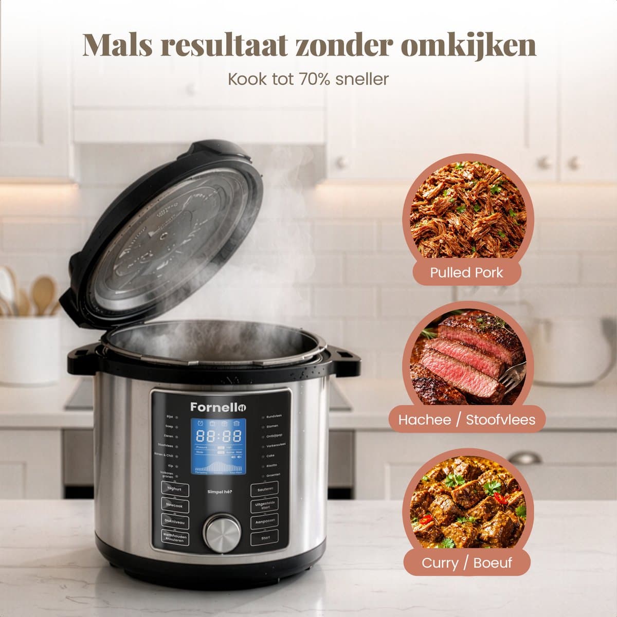 Fornello Slowcooker met timer - Inc. Uitlegvideo's - PFAS vrij - Keramische bakpan thumbnail 3