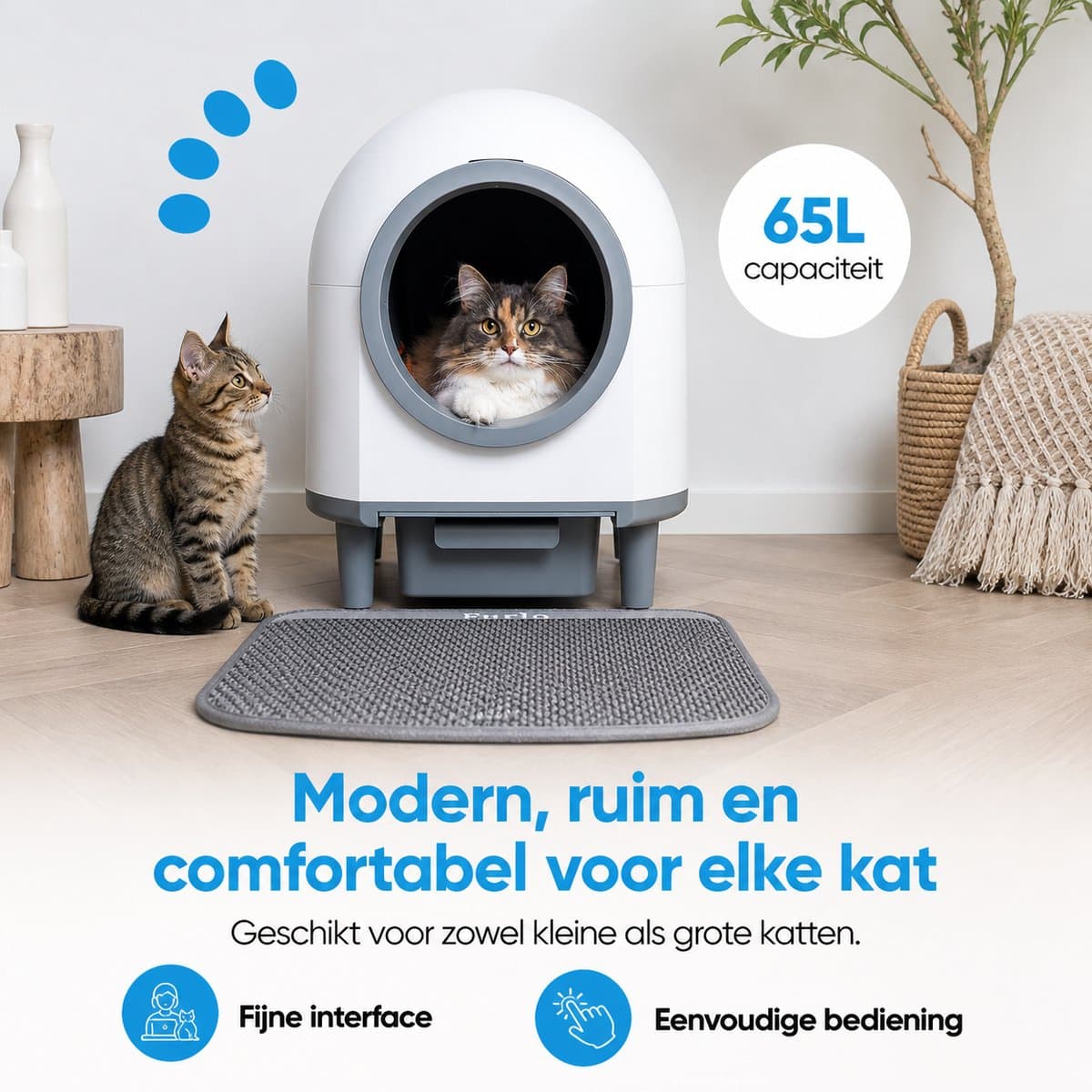Purloo Automatische Kattenbak 65L XXL - Zelfreinigend + 100 Zakjes en Grindmat thumbnail 6