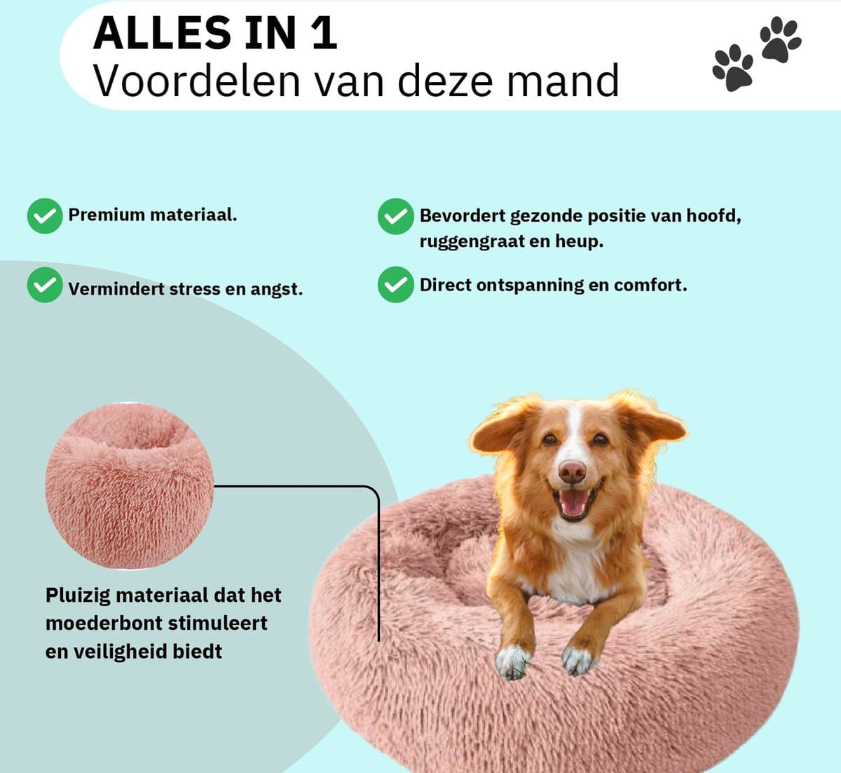 Donut Hondenmand - Kattenmand - Maat M 60cm (ligvlak van 45cm) - Roze - Pluche en Zacht - Fluffy - Comfortabel - Duurzaam en Antislip Design - Rond - Wasbaar - Orthopedisch - Hondenbed - Hondenkussen - Honden mand - Hondenmanden thumbnail 3