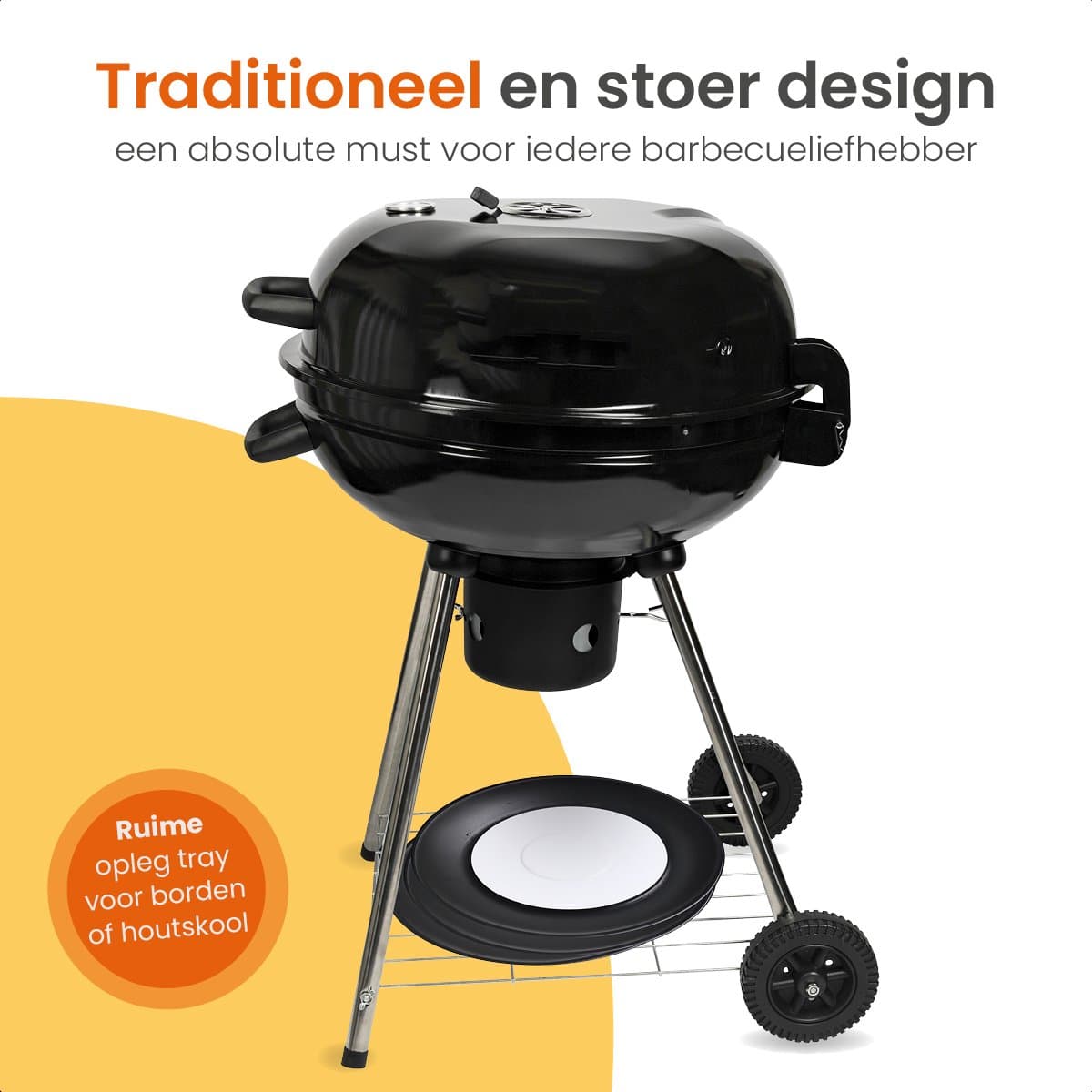 Goliving Houtskool Barbecue - Ø54 cm - Inclusief Accessoires - Houtskoolbarbecues op Wielen - XXL BBQ met Deksel - Rond - 65 x 89 cm - Zwart - Metaal thumbnail 5