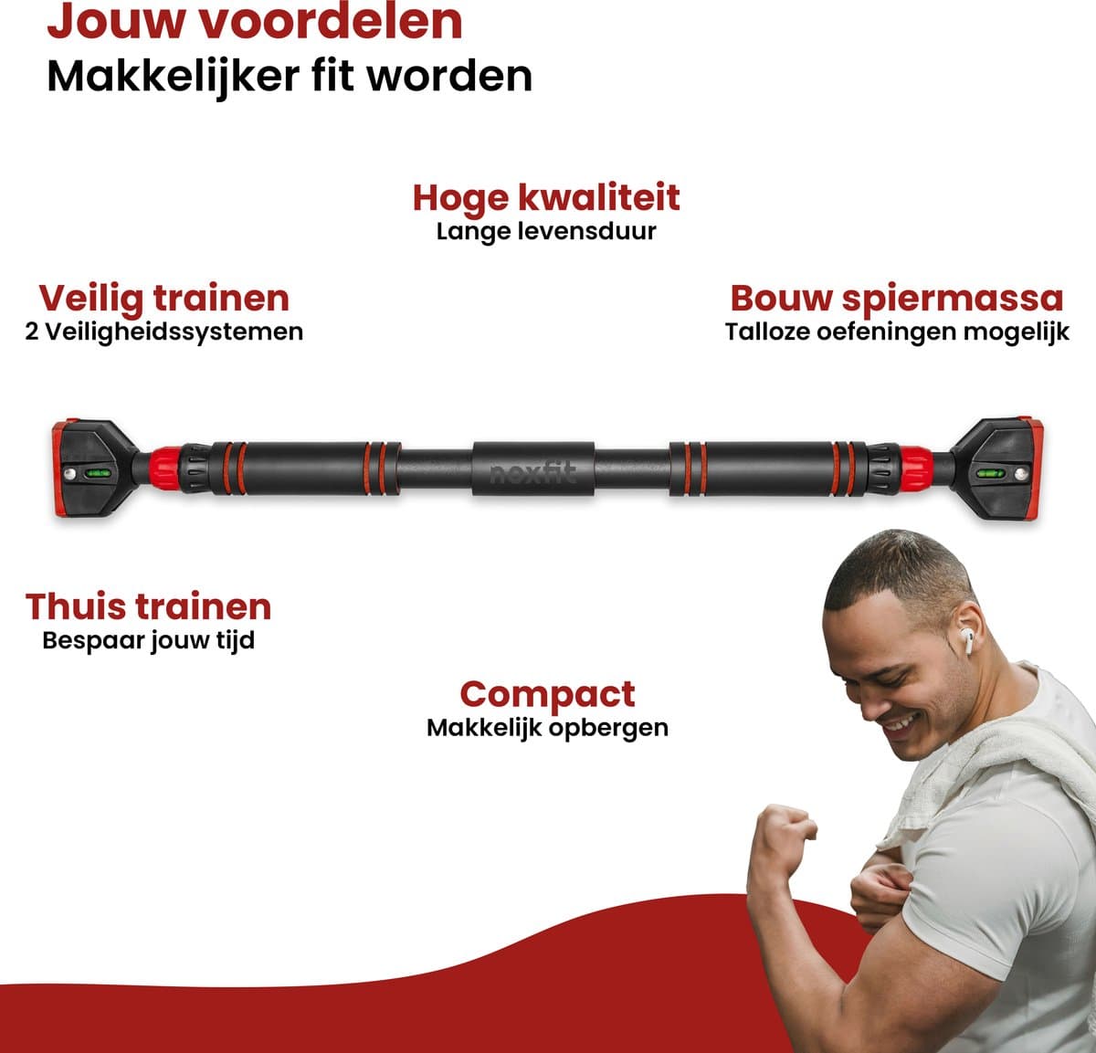 Noxfit® Pull Up Bar - Optrekstang Deur - Krachttraining - Home Gym - Thuis Sporten - Pull Up Station - Opdrukstang thumbnail 2