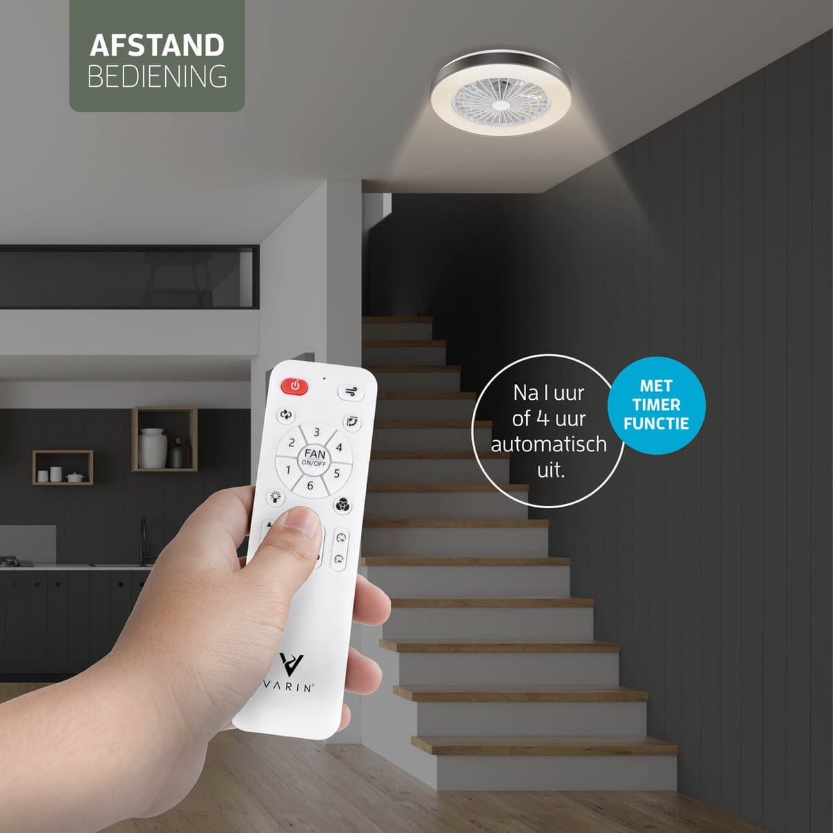 Varin® Ventilator met LED verlichting - Zwart - Tuya Wifi - LED RGBW - Ø 48cm - 6 snelheden - Super stil - Met afstandsbediening en gratis app - Ventilatorkachel - Ventilatoren plafond - Verkoeling en verwarming thumbnail 5