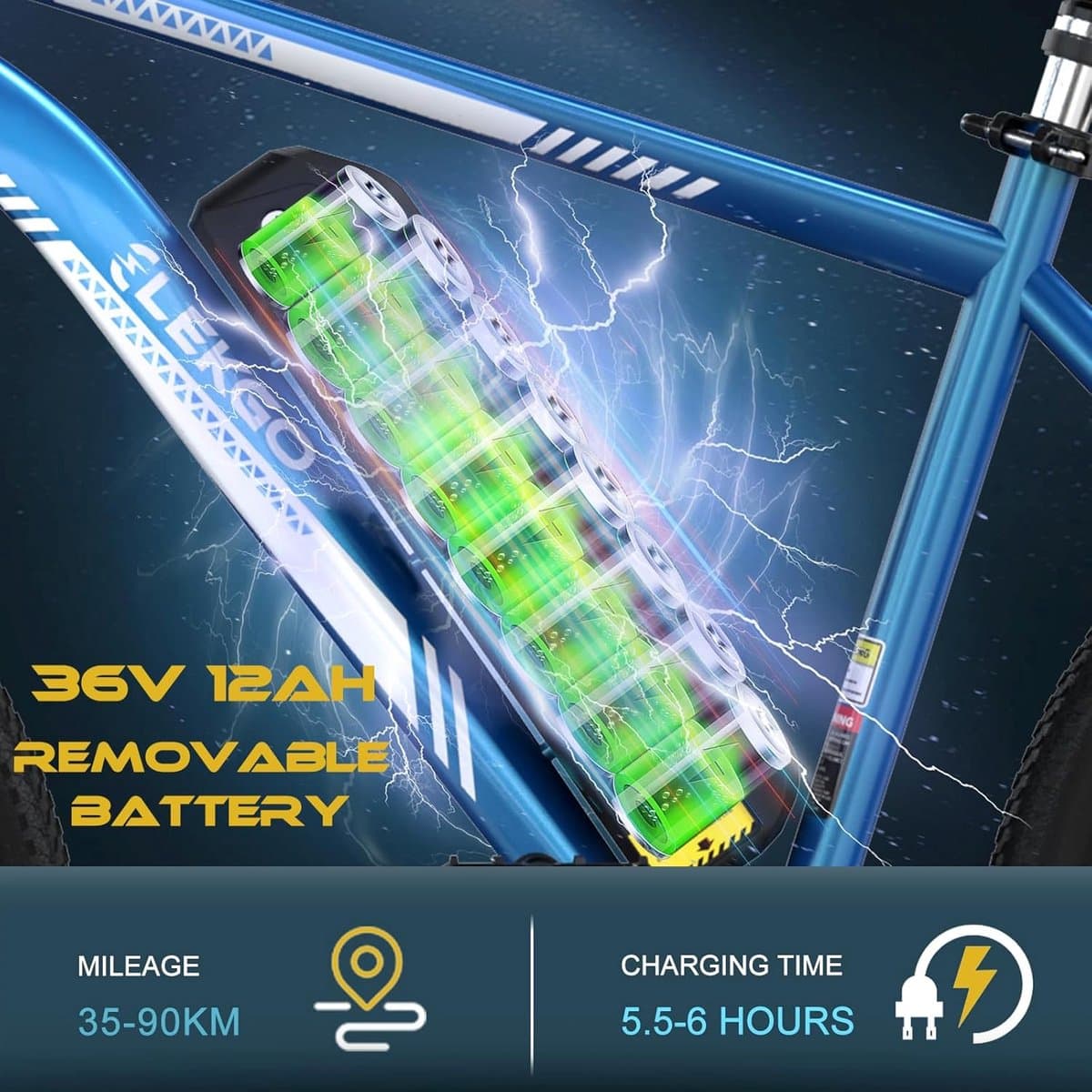 ELEKGO Elektrische Fiets EG15 - 26 Inch City Commuter EBike met Afneembare 36V 12Ah Lithium Batterij - Mountain E-Bike met 250W Motor - 7 Versnellingen - IP54 Waterdicht thumbnail 3