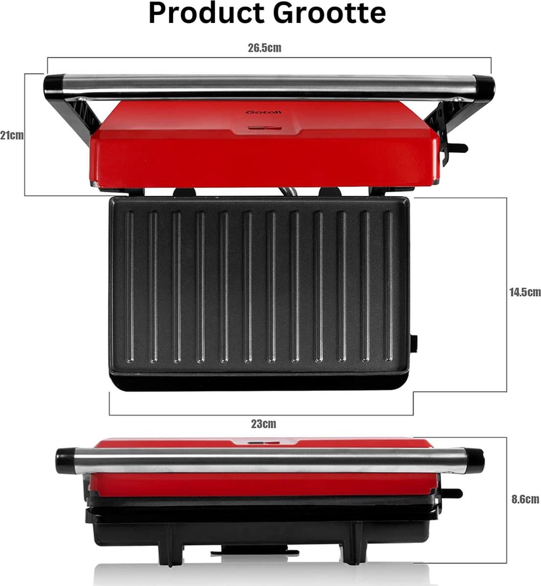 MKSS® Contactgrill - Tosti Apparaat - Tosti-ijzers - Panini Grill - Rood met Zwart thumbnail 3
