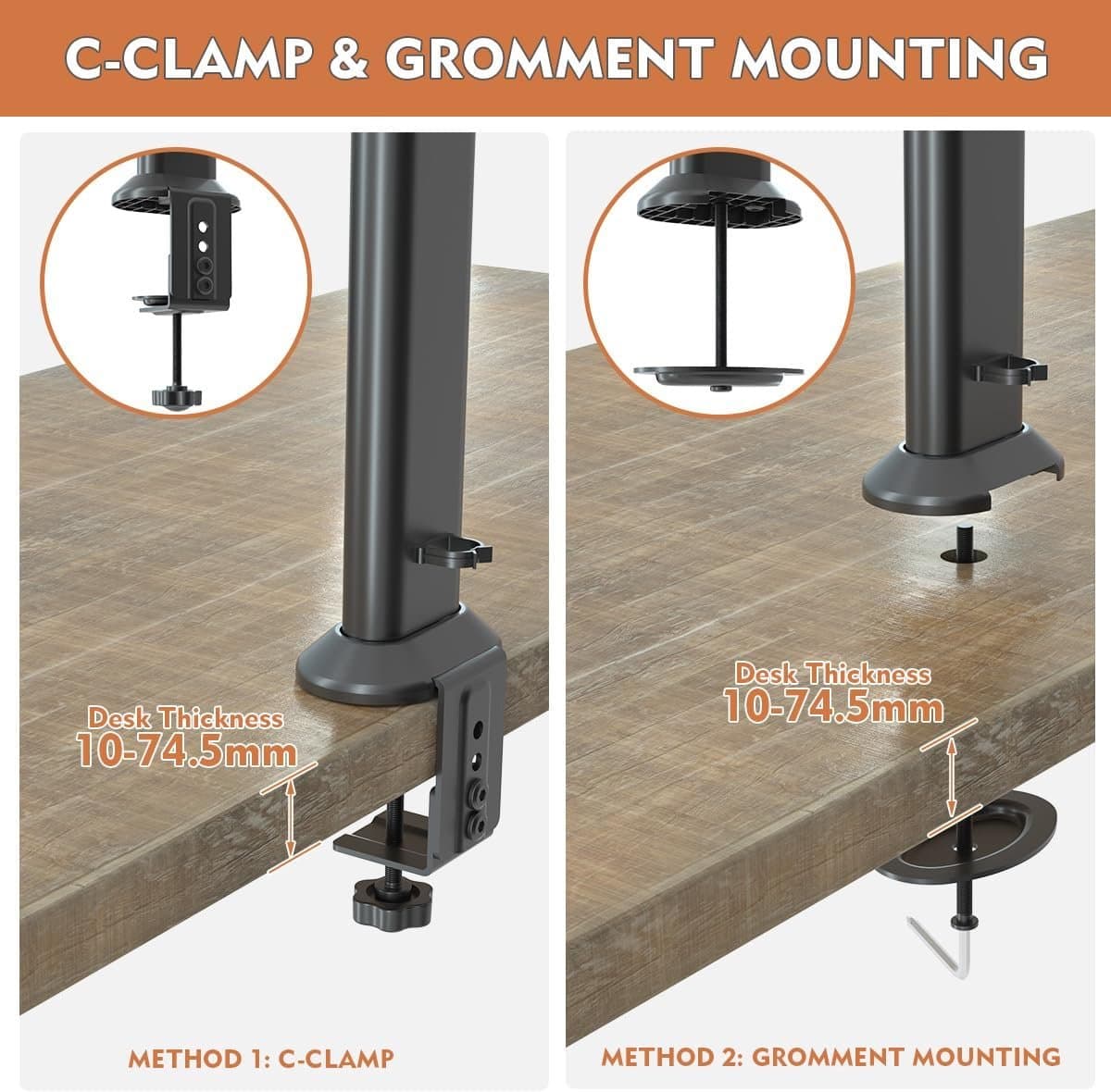 Enkele Monitor Arm voor Bureau, Verstelbaar voor Schermen 27 tot 43 Inch, Zwart thumbnail 6