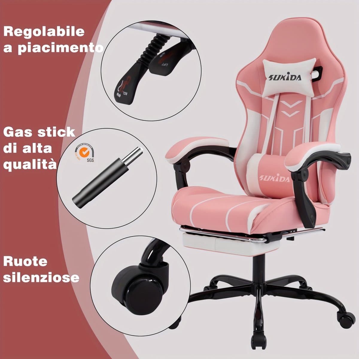 Ergonomische bureaustoel-Bureaustoelen voor volwassenen- Hoge Kwaliteit- Geheugenschuim & Lendensteun- Met Voetpedalen -Ondersteuning van de Onderrug-Verstelbare Hoogte Relaxstoel voor Computerbureau-( Diepgrijs). thumbnail 2